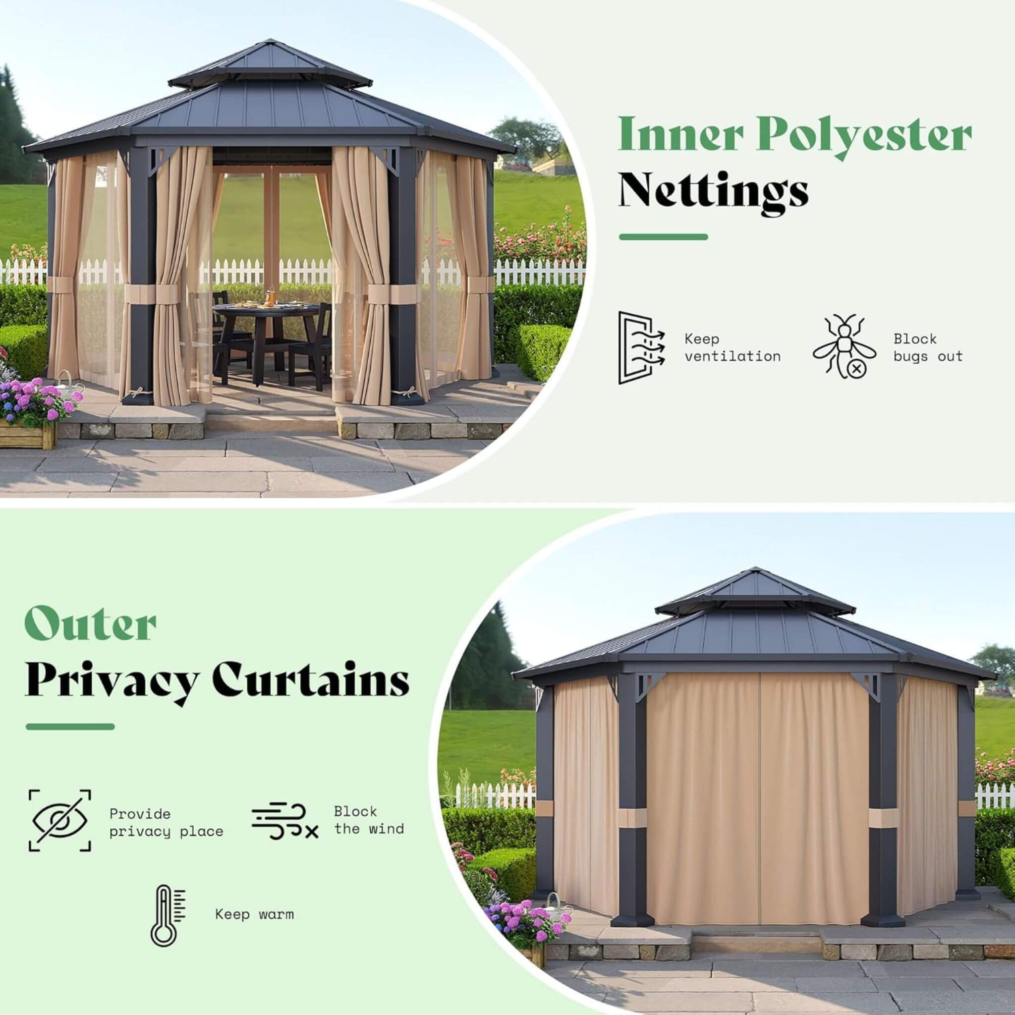 Alora Double-Tier Hexagonal Metal Patio Gazebo