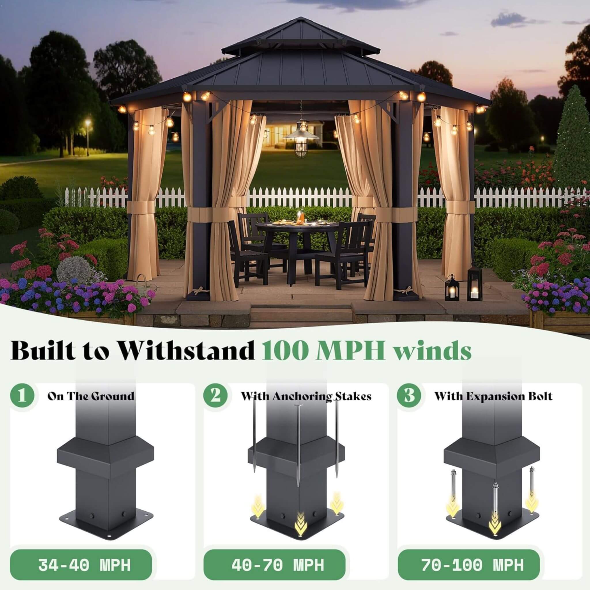 Alora Double-Tier Hexagonal Metal Patio Gazebo