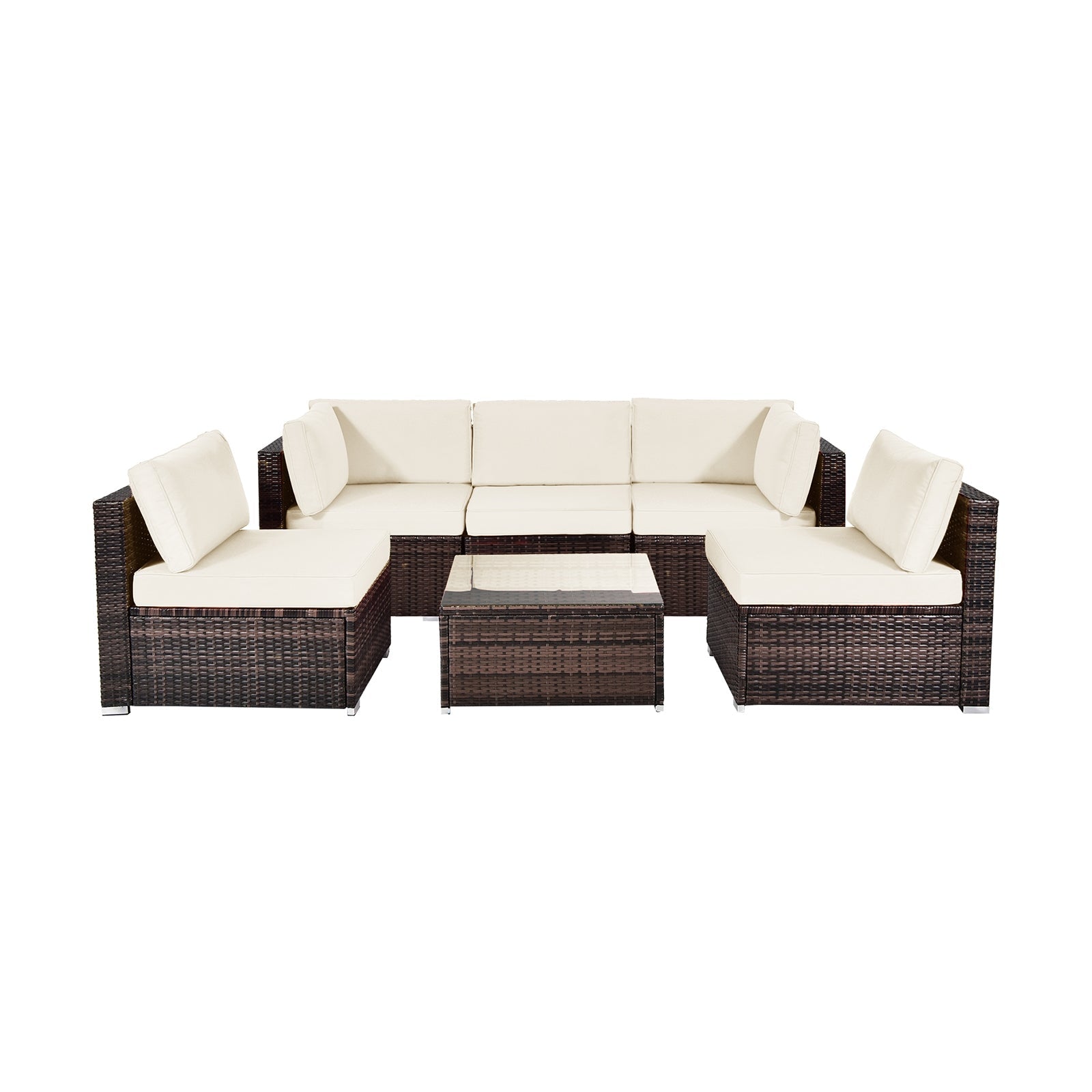 6 Pieces Patio Rattan Furniture Set with Cushions