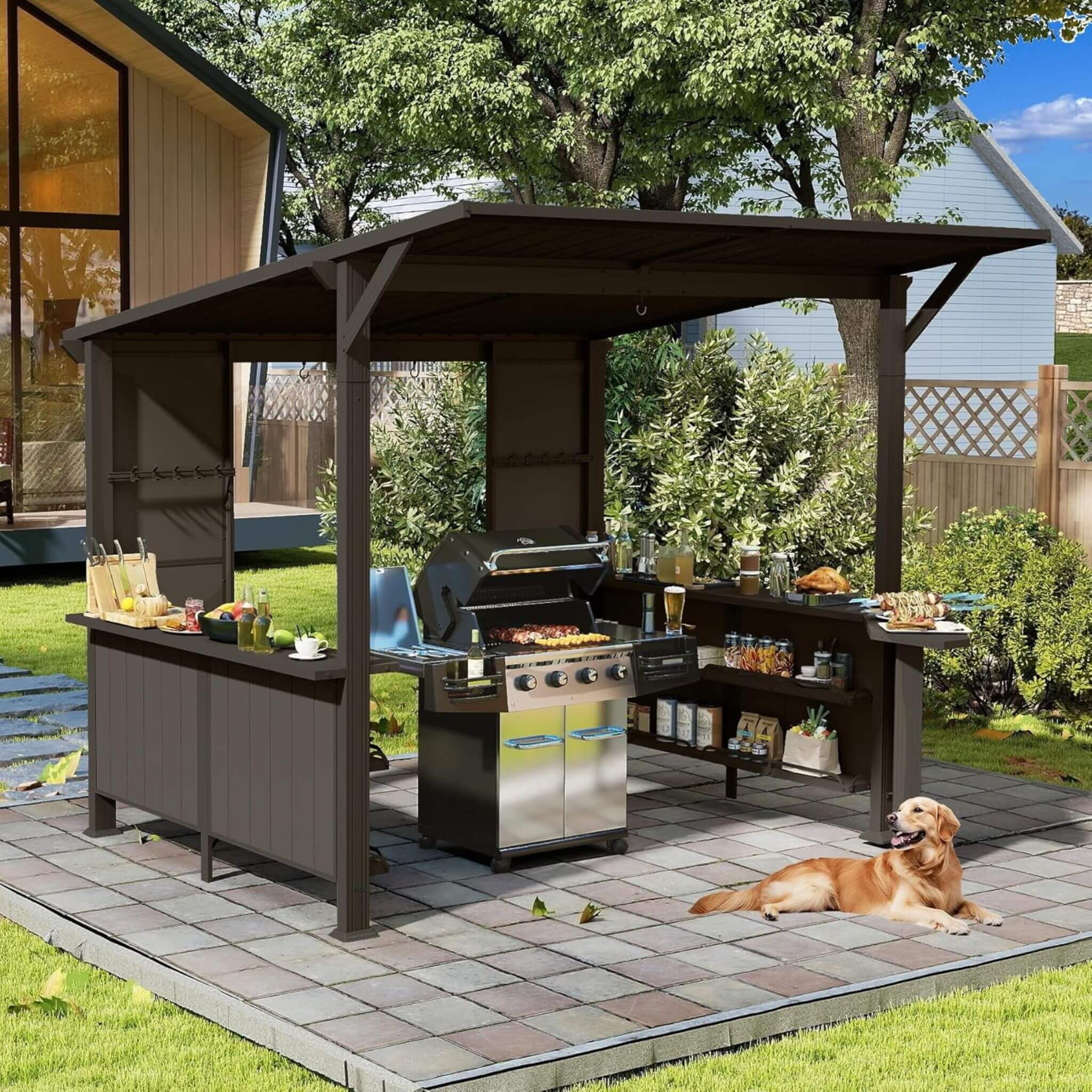 Alora Modern Slanted Hardtop Alloy Steel Grill Gazebo 9'x10' (SAK32687)