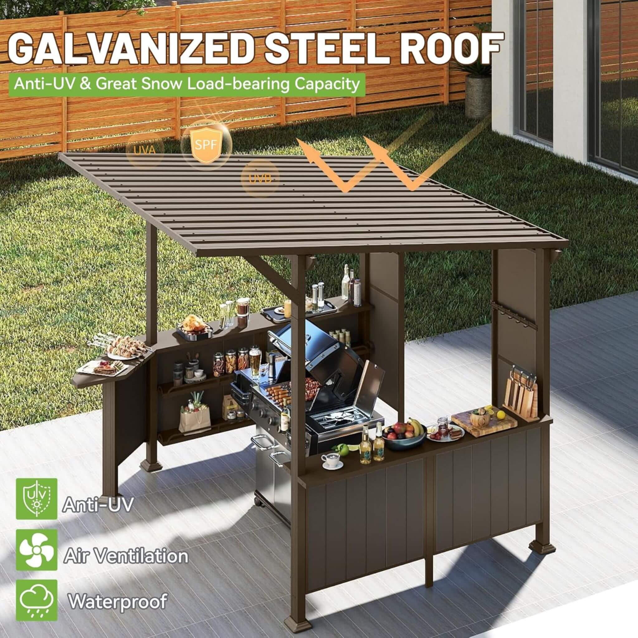 Alora Modern Slanted Hardtop Alloy Steel Grill Gazebo 9'x10' (SAK32687)