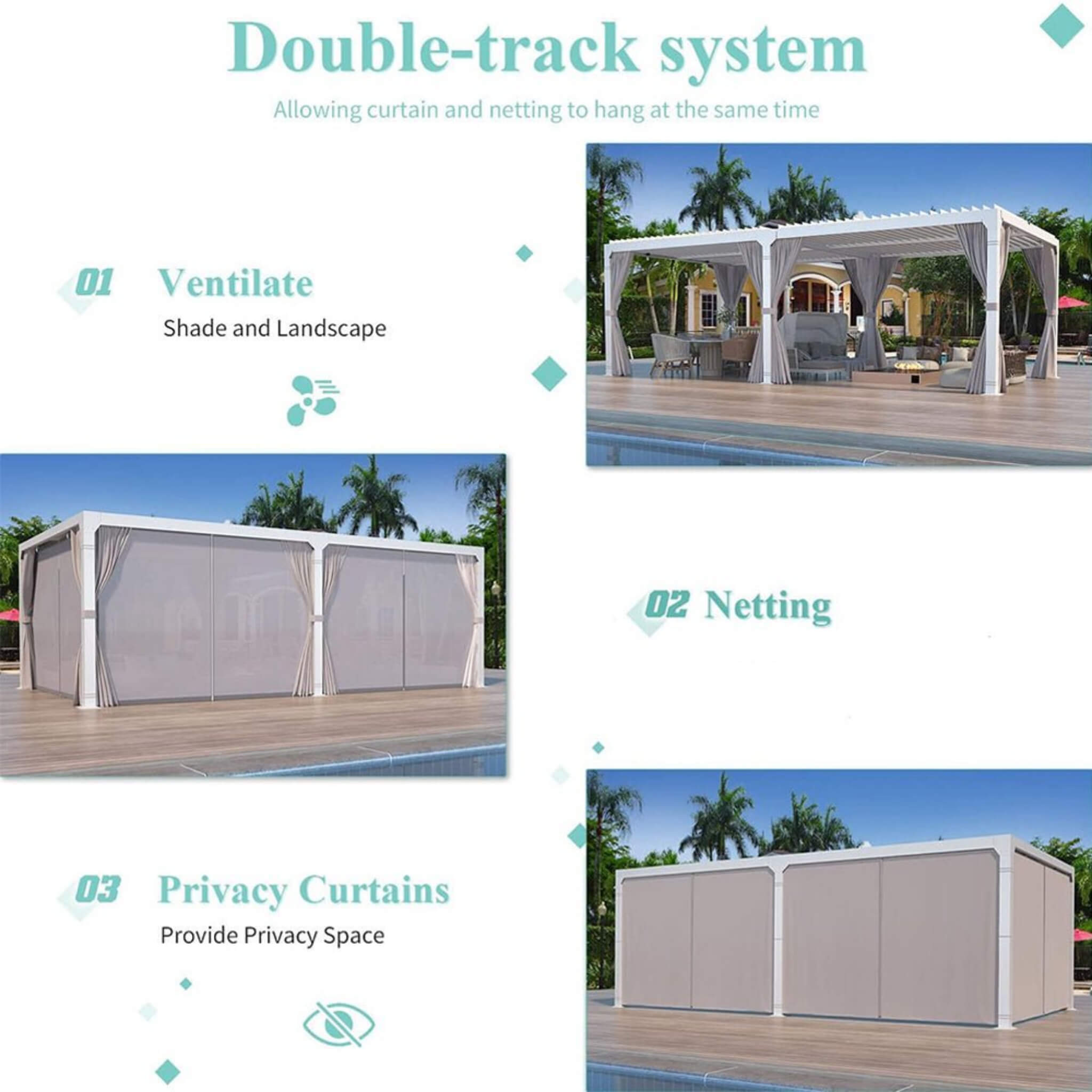 Alora Outdoor Hardtop Louvered Pergola With Adjustable Aluminum Rainproof Roof 12'x20' (SAK18625)