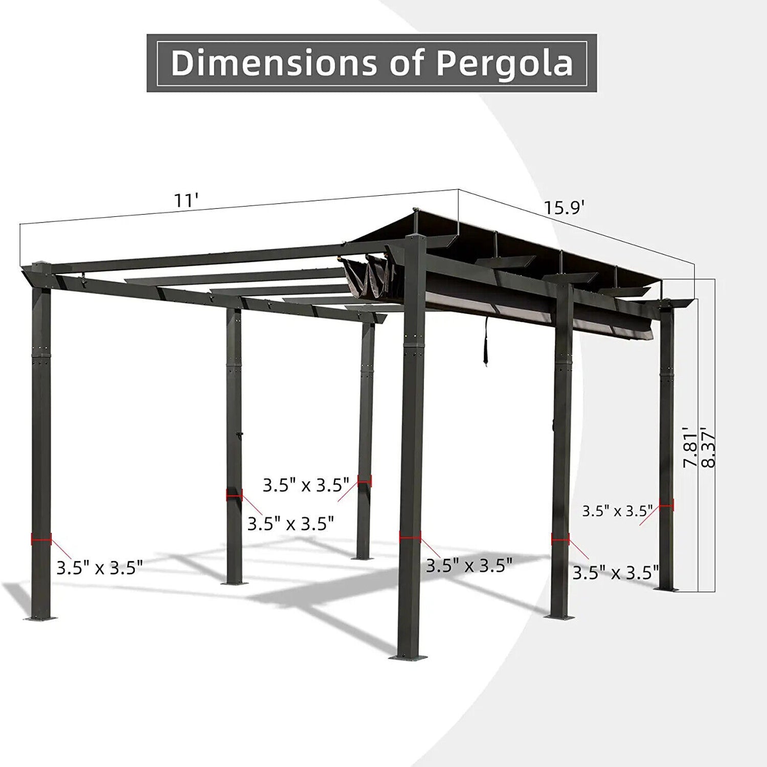 Outdoor Retractable Backyard Aluminum Metal Pergola Gazebo With Roof 11'x16' (SAK16804)