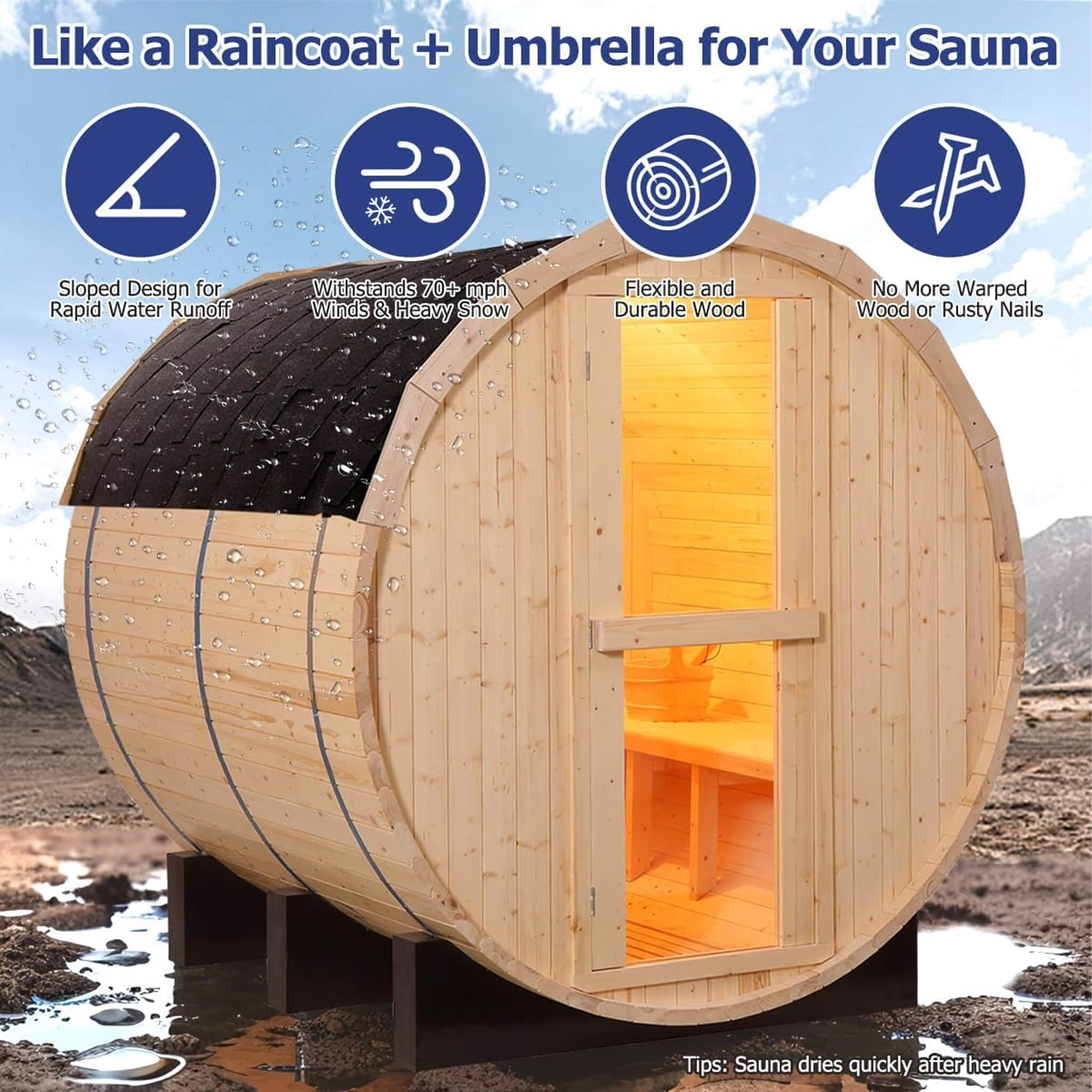 Thermora Haven Outdoor Pinewood Barrel Sauna Kit