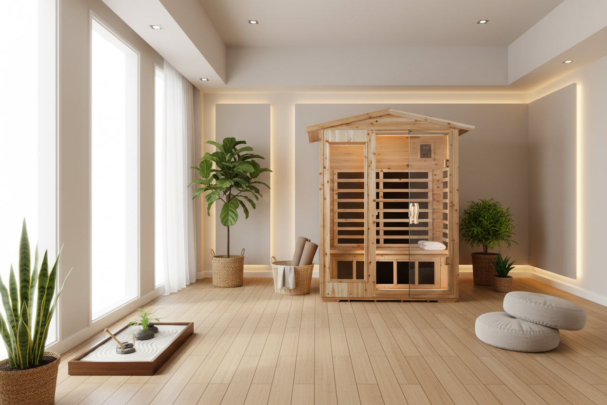 Thermora Zorin Premium 2-Person Indoor Outdoor Low EMF FAR-Infrared Hemlock Wood Personal Home Sauna Spa, 1750W (SAK27451)