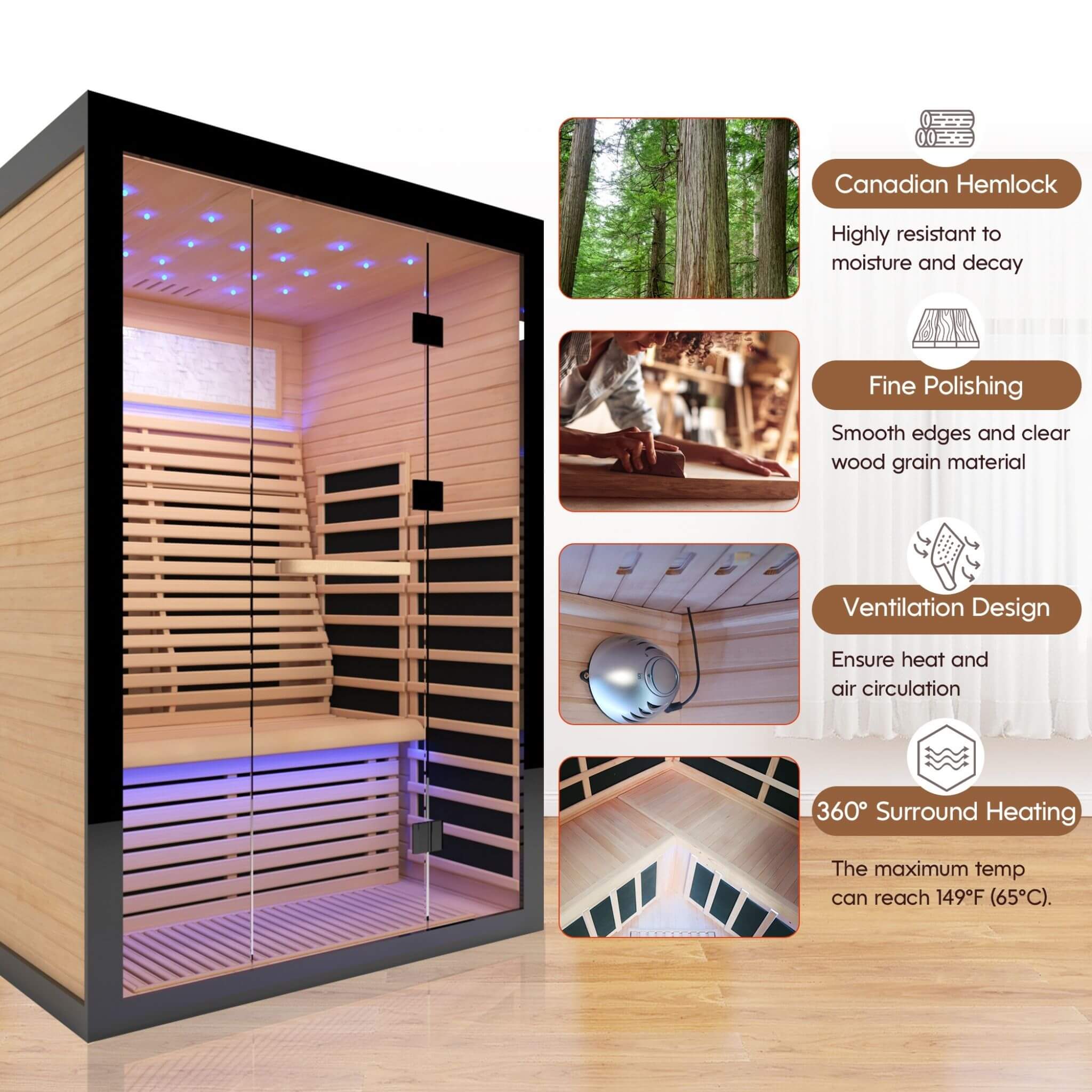 Thermora Vapor Luxury 2-Person Outdoor Far Infrared Sauna | Canadian Hemlock | 2160W (SAK56874)
