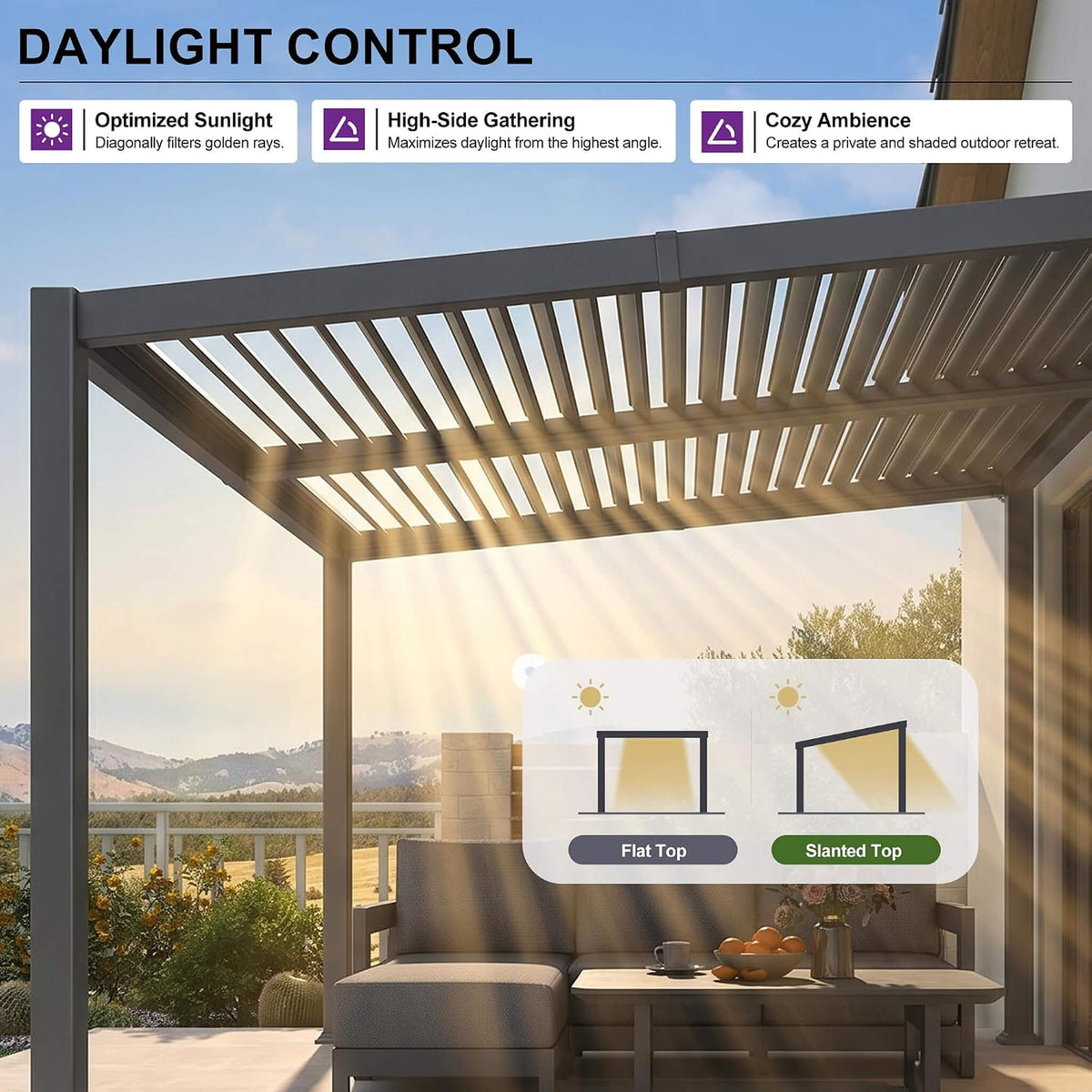 [08X10FT] Modern Louvered Aluminum Pergola With Sloped Roof (SAK12169)
