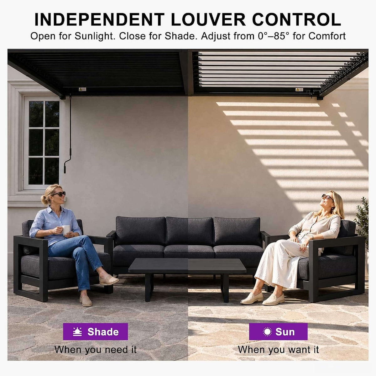[08X12FT] Modern Wall-Mounted Louvered Pergola With Aluminum Frame (SAK25902)