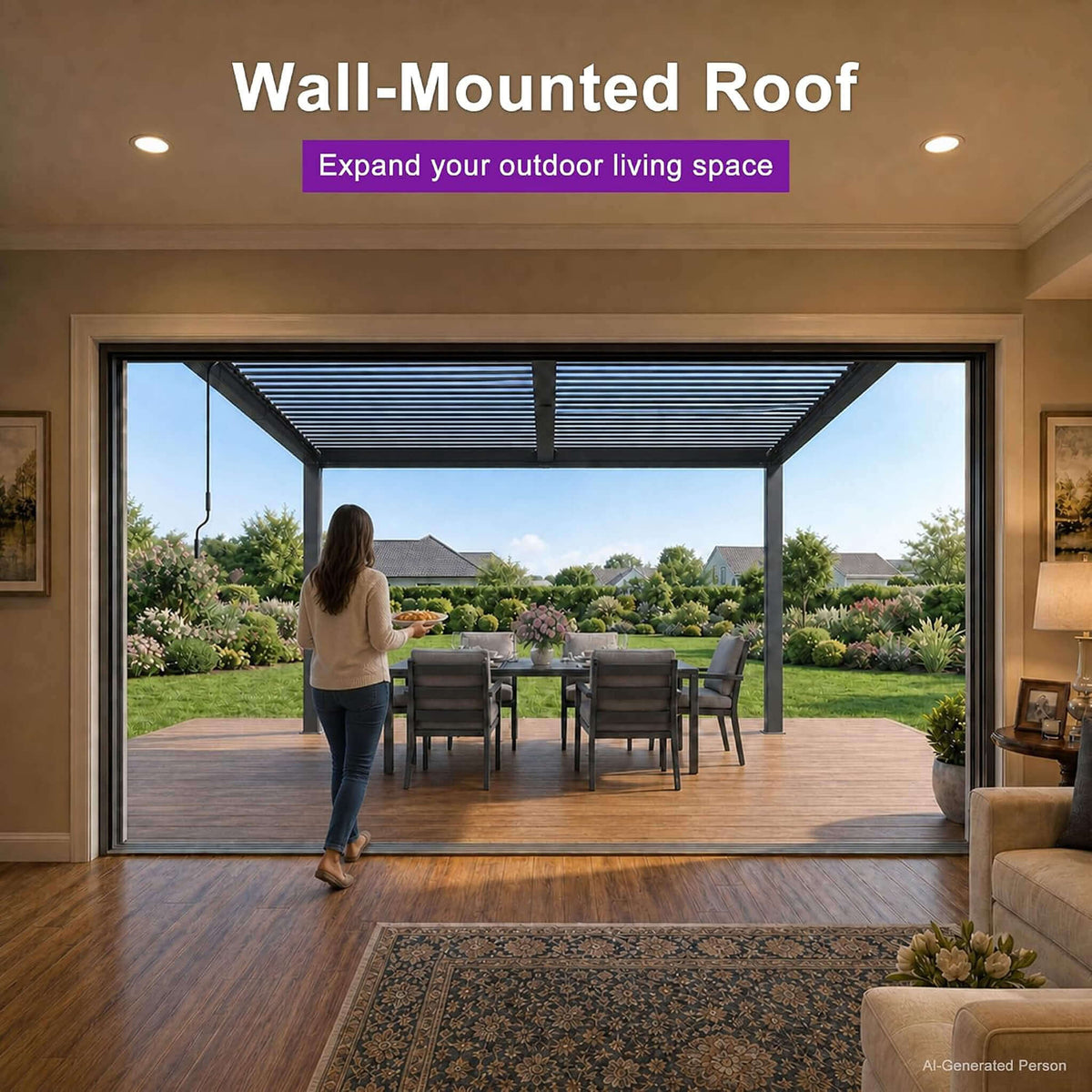 [08X12FT] Modern Wall-Mounted Louvered Pergola With Aluminum Frame (SAK25902)
