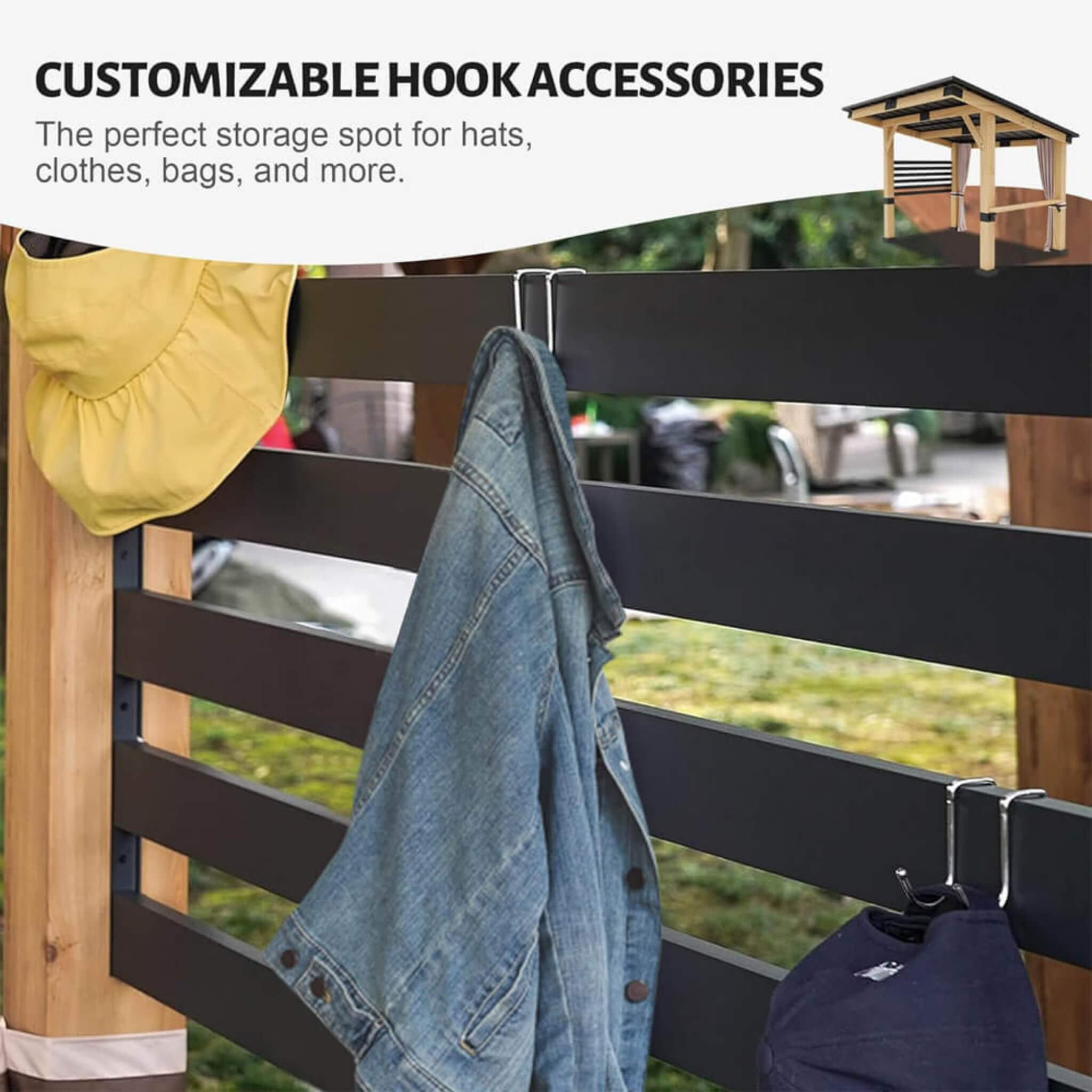 Alora Heavy-Duty Premium Outdoor All-Season Wooden Cedar Hardtop Gazebo With Metal Roof & Back Curtains 10'x12' (SAK57184)