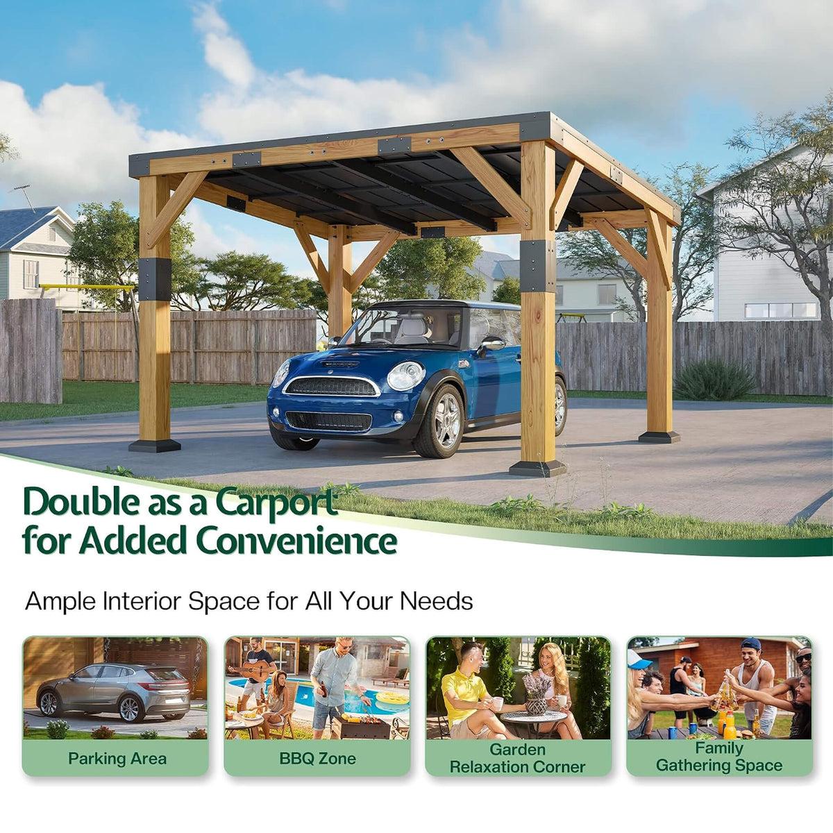 [12X24FT] Premium Galvanized Steel Roof Cedar Wood Hardtop Gazebo (SAK14632)