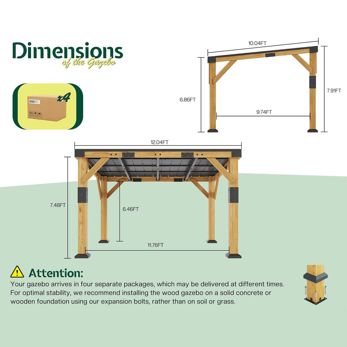 [12X24FT] Premium Galvanized Steel Roof Cedar Wood Hardtop Gazebo (SAK14632)