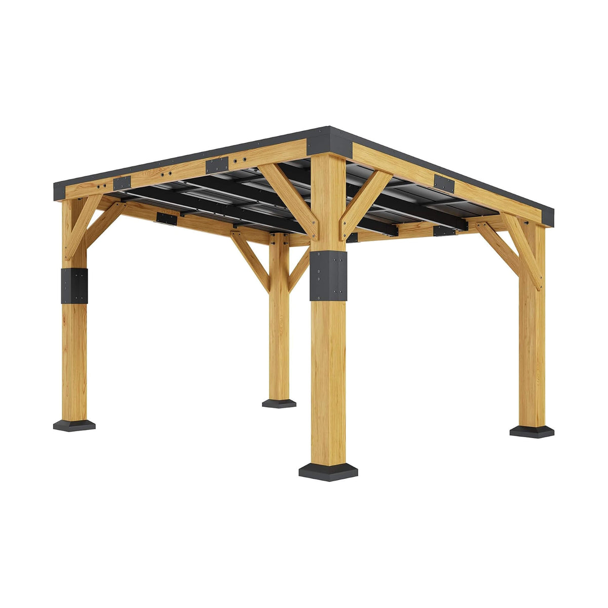 [12X24FT] Premium Galvanized Steel Roof Cedar Wood Hardtop Gazebo (SAK14632)
