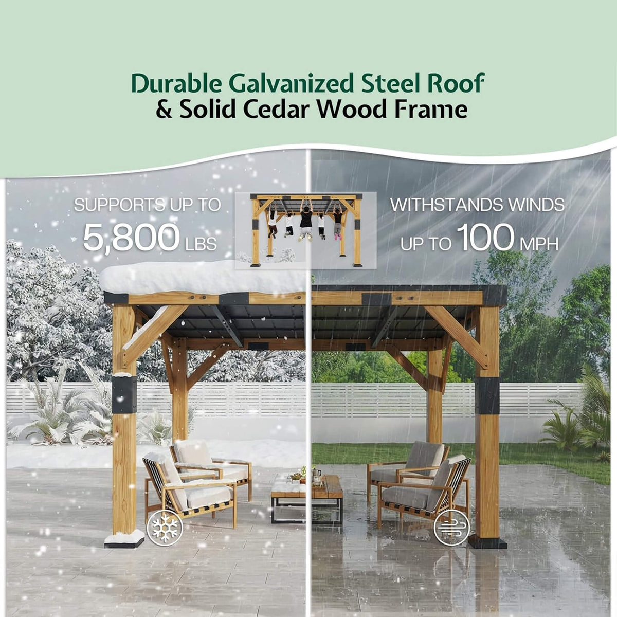 [12X24FT] Premium Galvanized Steel Roof Cedar Wood Hardtop Gazebo (SAK14632)