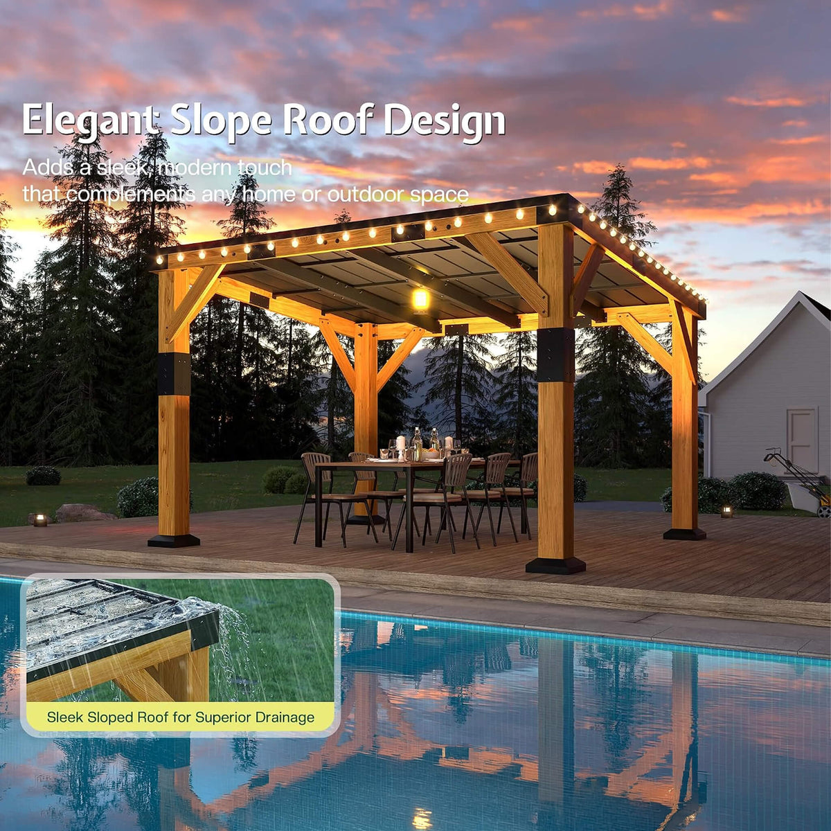 [12X24FT] Premium Galvanized Steel Roof Cedar Wood Hardtop Gazebo (SAK14632)