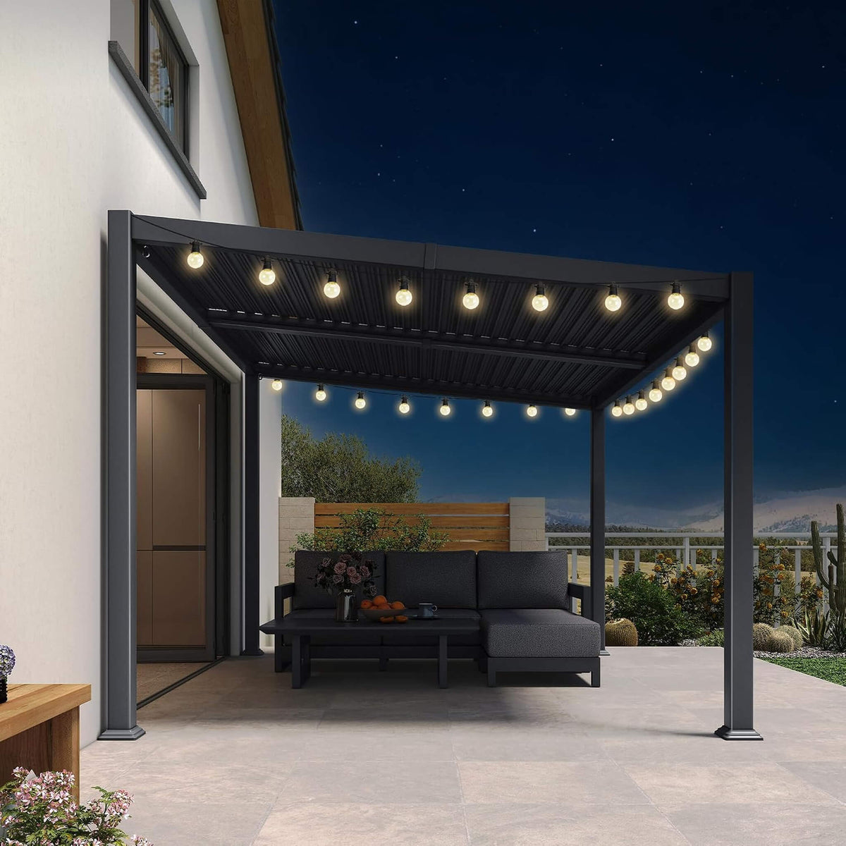 [10X12FT] Modern Louvered Aluminum Pergola With Sloped Roof (SAK41765)