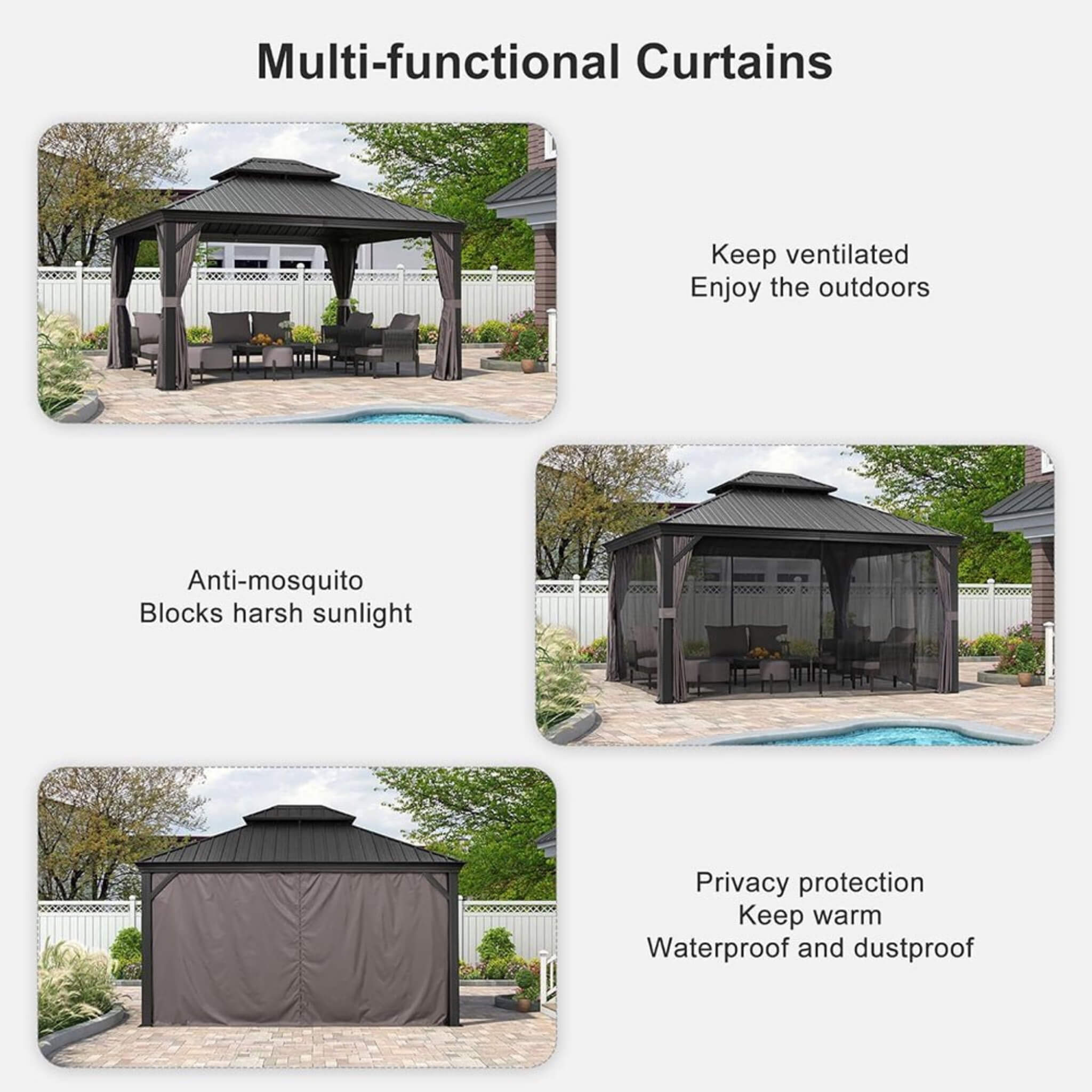 Alora Large Premium Outdoor Hardtop Aluminum Gazebo With Galvanized Steel Double Roof 10'x13' (SAK74826)