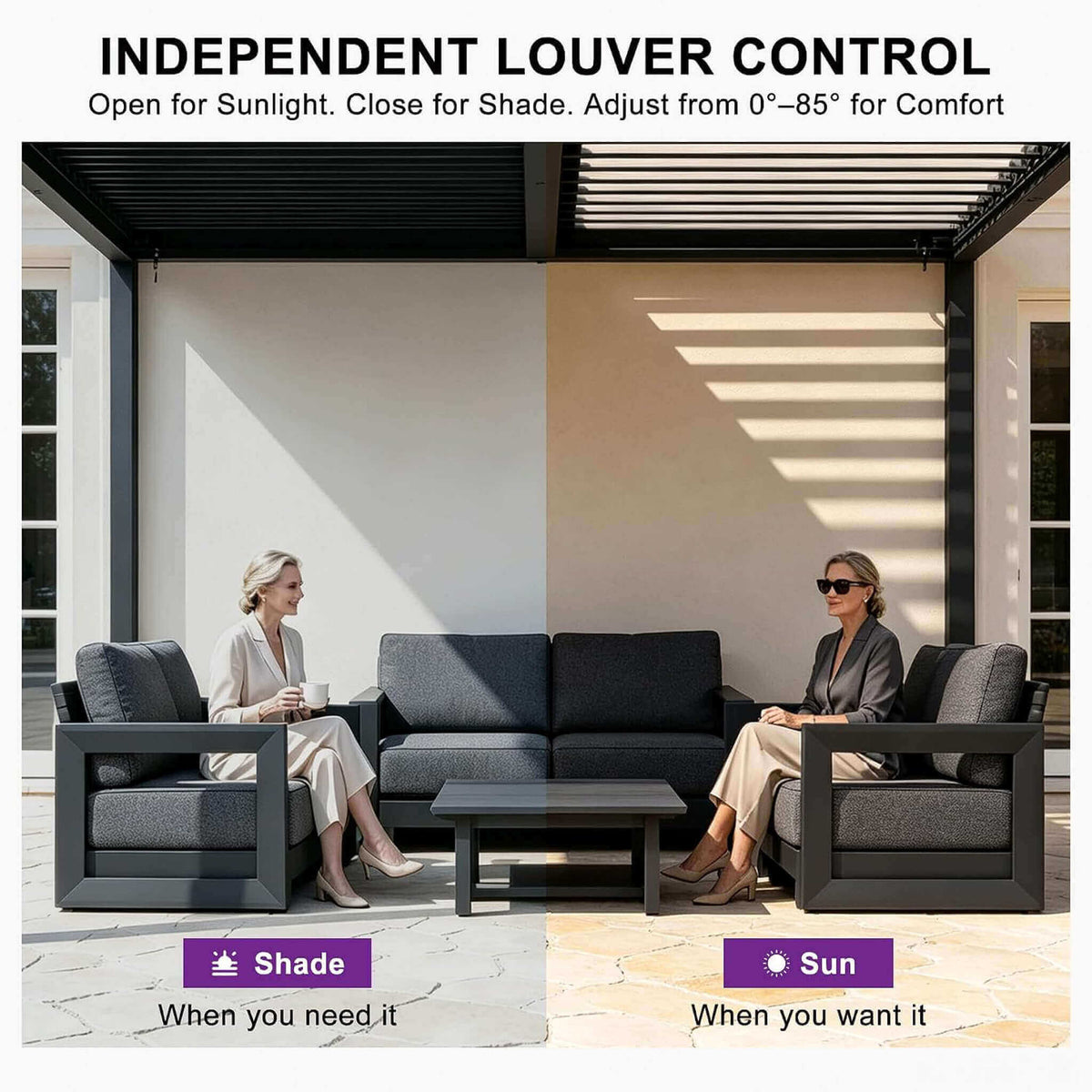 [10X14FT] Modern Louvered Aluminum Pergola With Sloped Roof (SAK44815)
