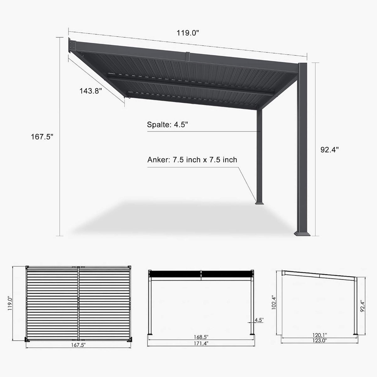 [10X14FT] Modern Wall-Mounted Louvered Pergola With Aluminum Frame (SAK30048)