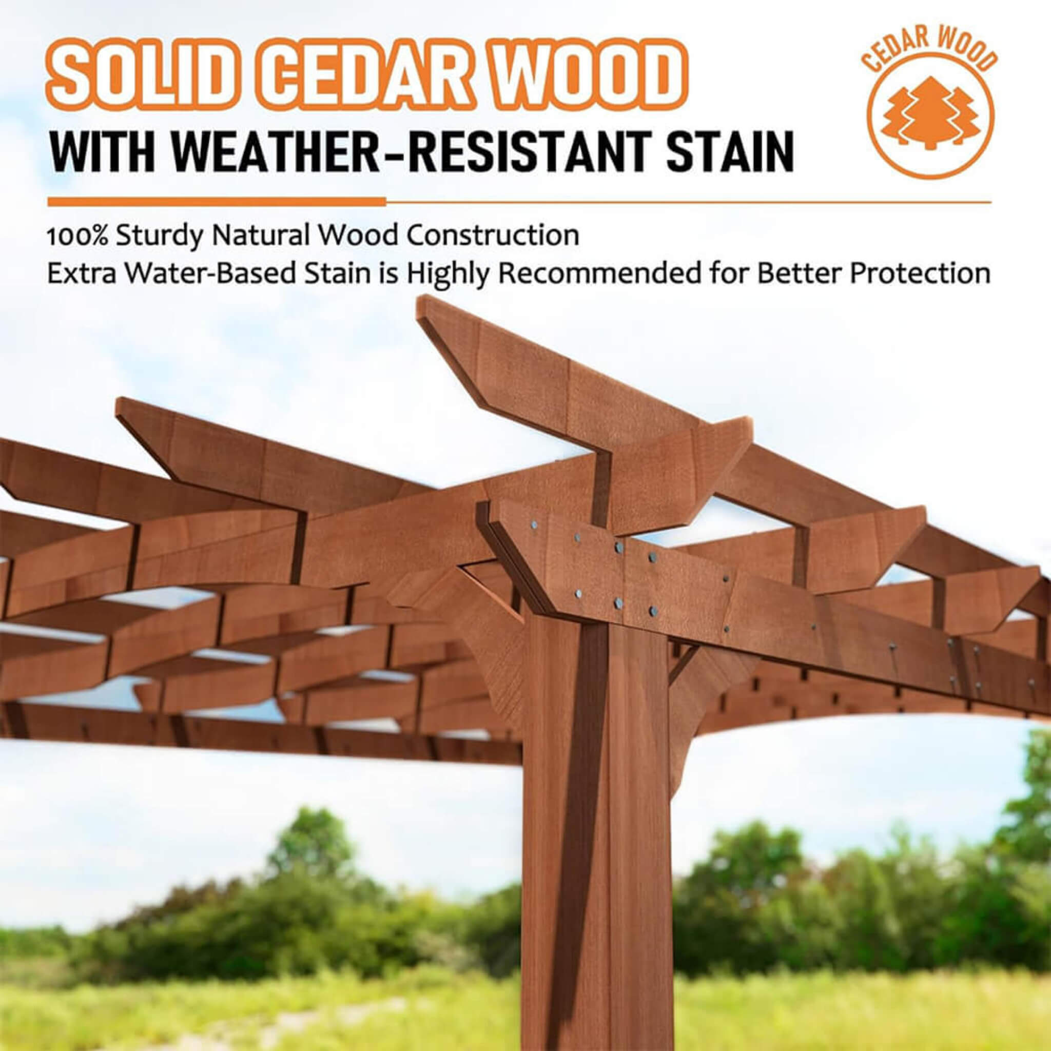 Alora Luxury Outdoor All-Season Backyard Cedar Wood Gazebo Pergola With Arched Roof And Stakes For Patios 12'x14' (SAK68194)