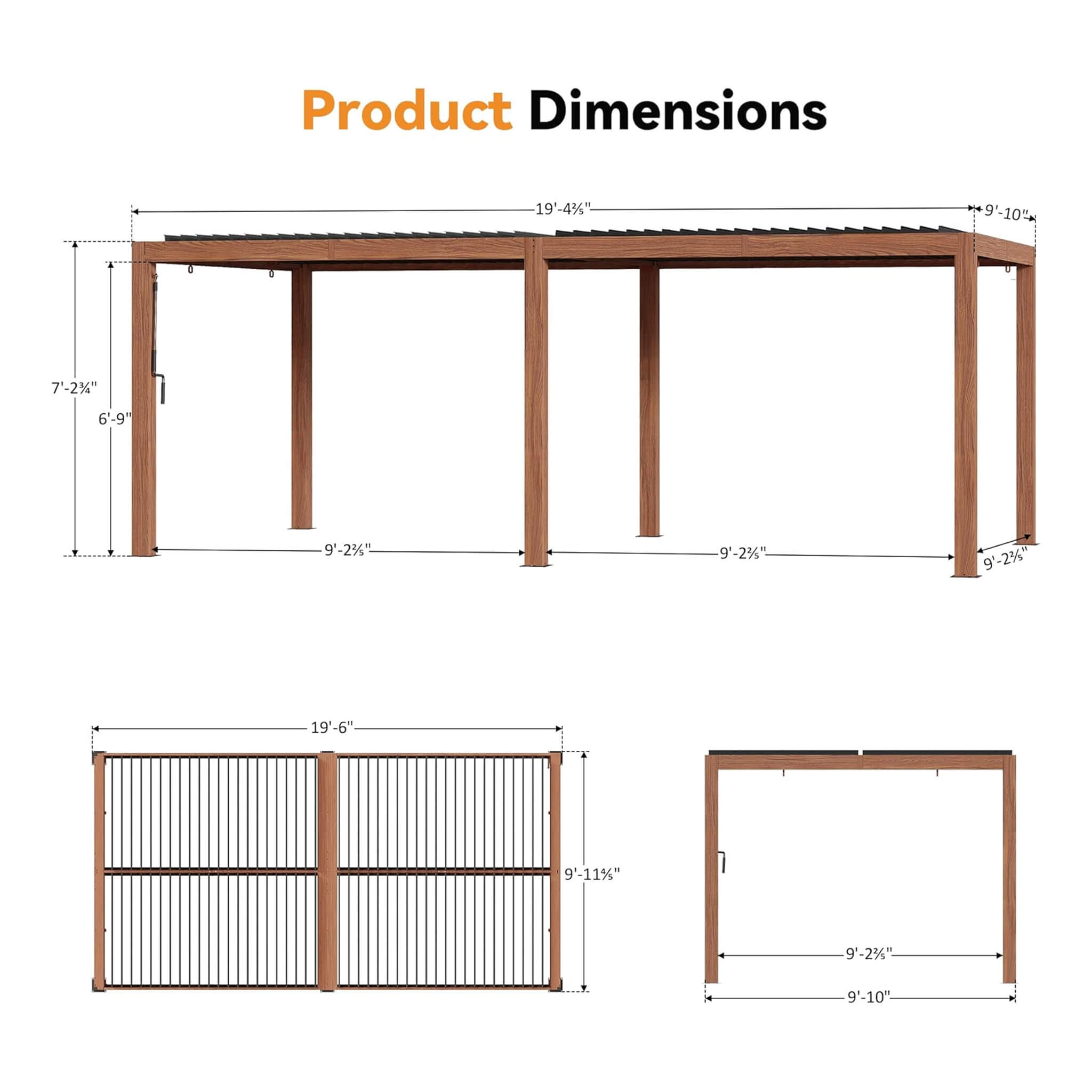 Alora Heavy-Duty Luxury Outdoor Pergola With Adjustable Louvers And Integrated Drainage 10'x20' (SAK42670)