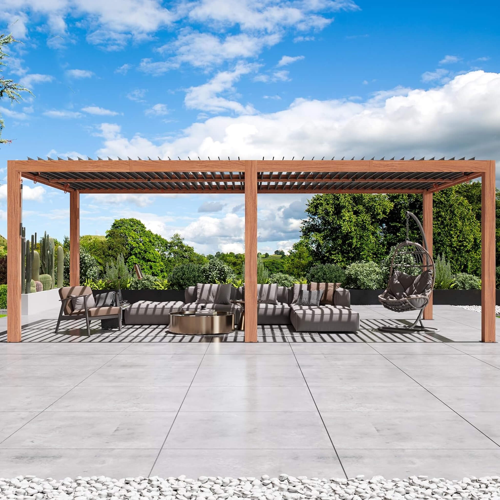 Alora Heavy-Duty Luxury Outdoor Pergola With Adjustable Louvers And Integrated Drainage 10'x20' (SAK42670)