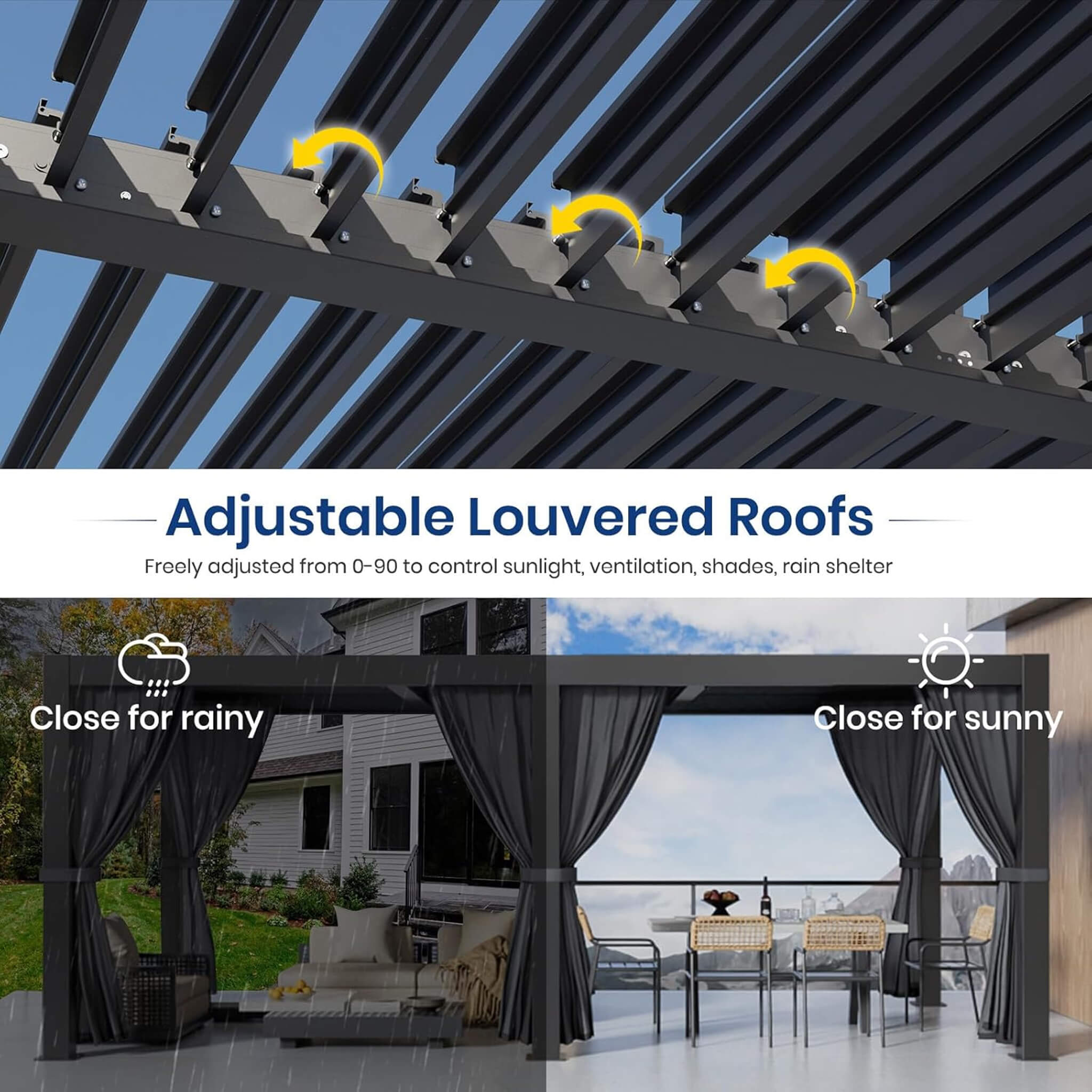 Alora Premium Louvered Pergola With Curtains And Netting 10'x20' (SAK67041)