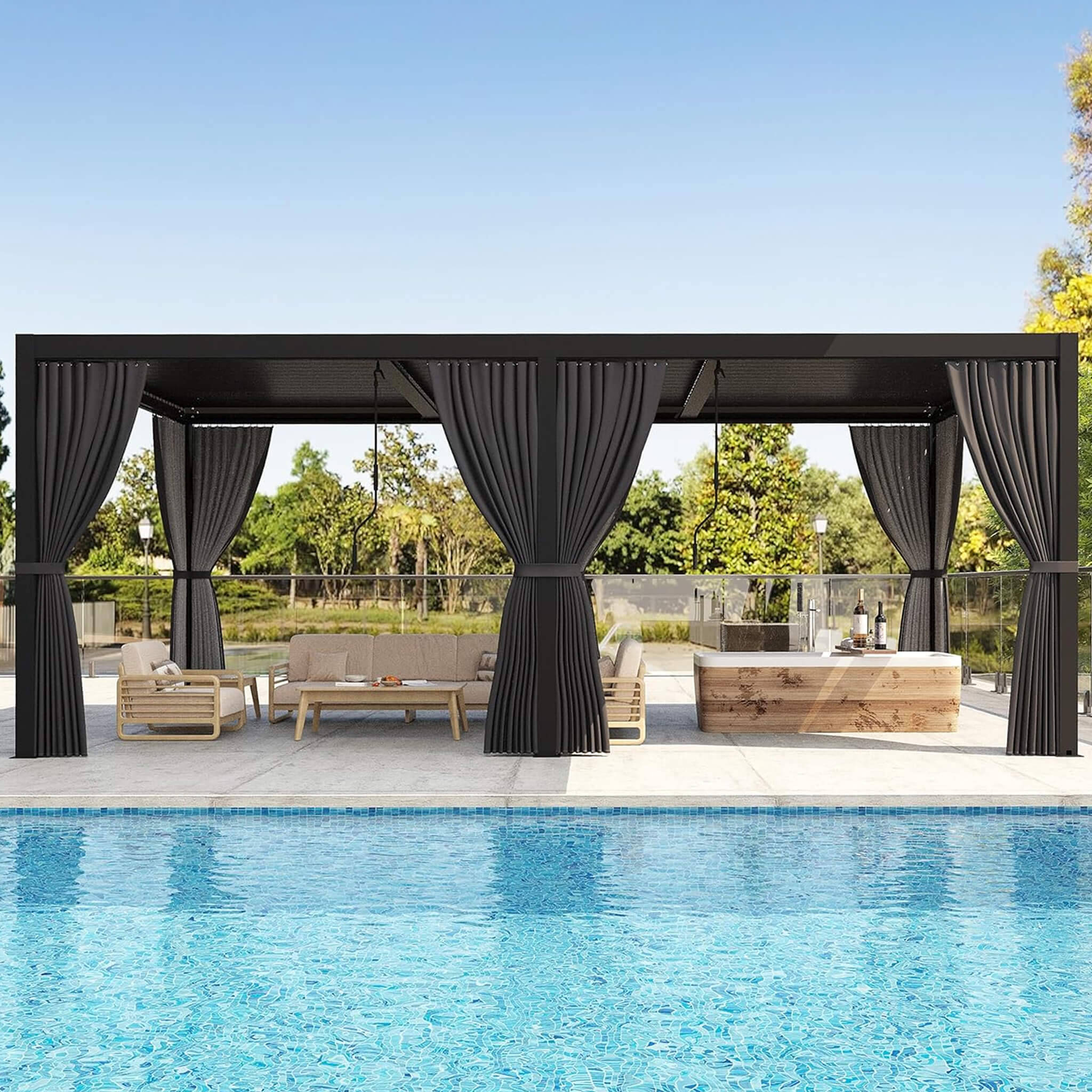 Alora Premium Louvered Pergola With Curtains And Netting 10'x20' (SAK67041)