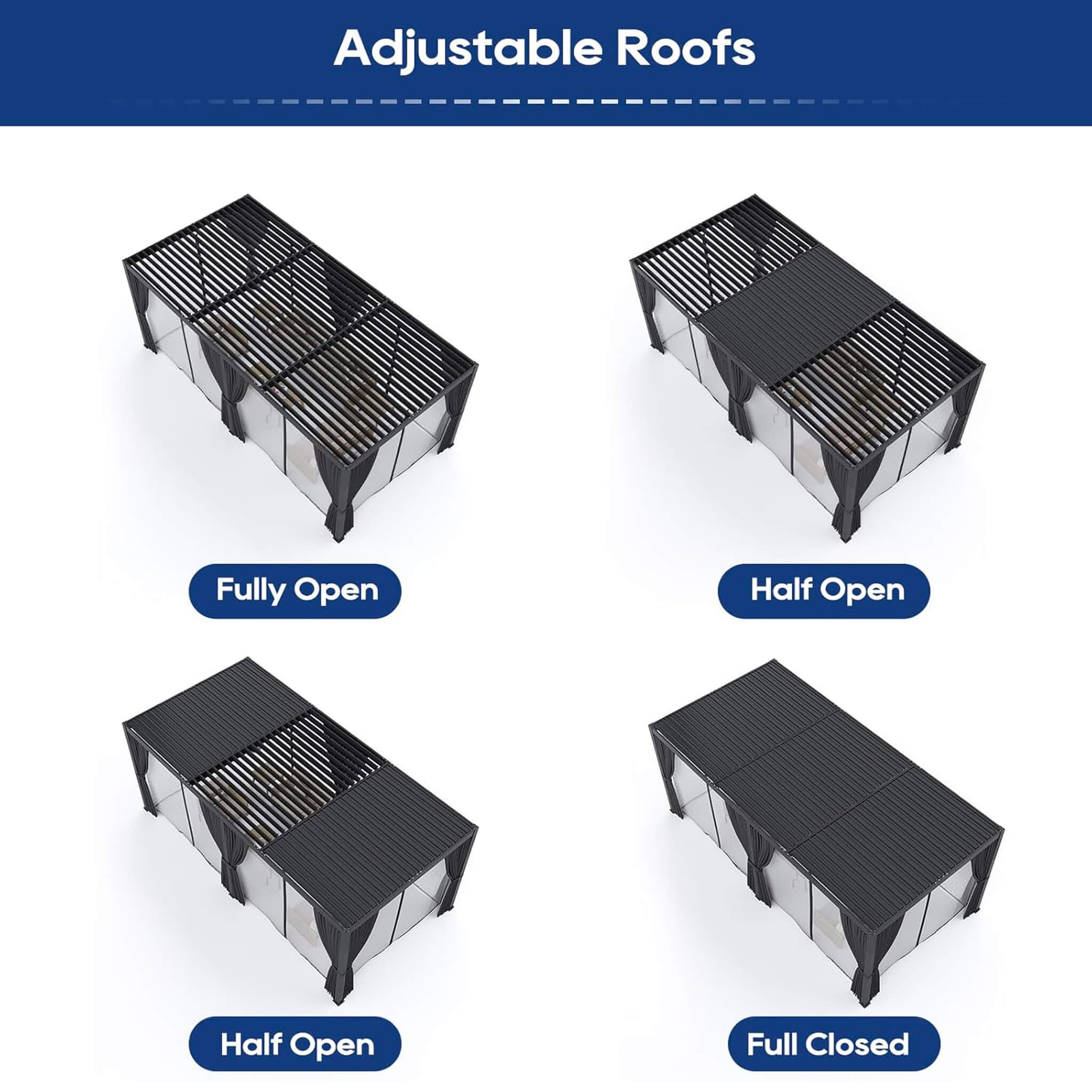 Alora Premium Louvered Pergola With Curtains And Netting 10'x20' (SAK67041)