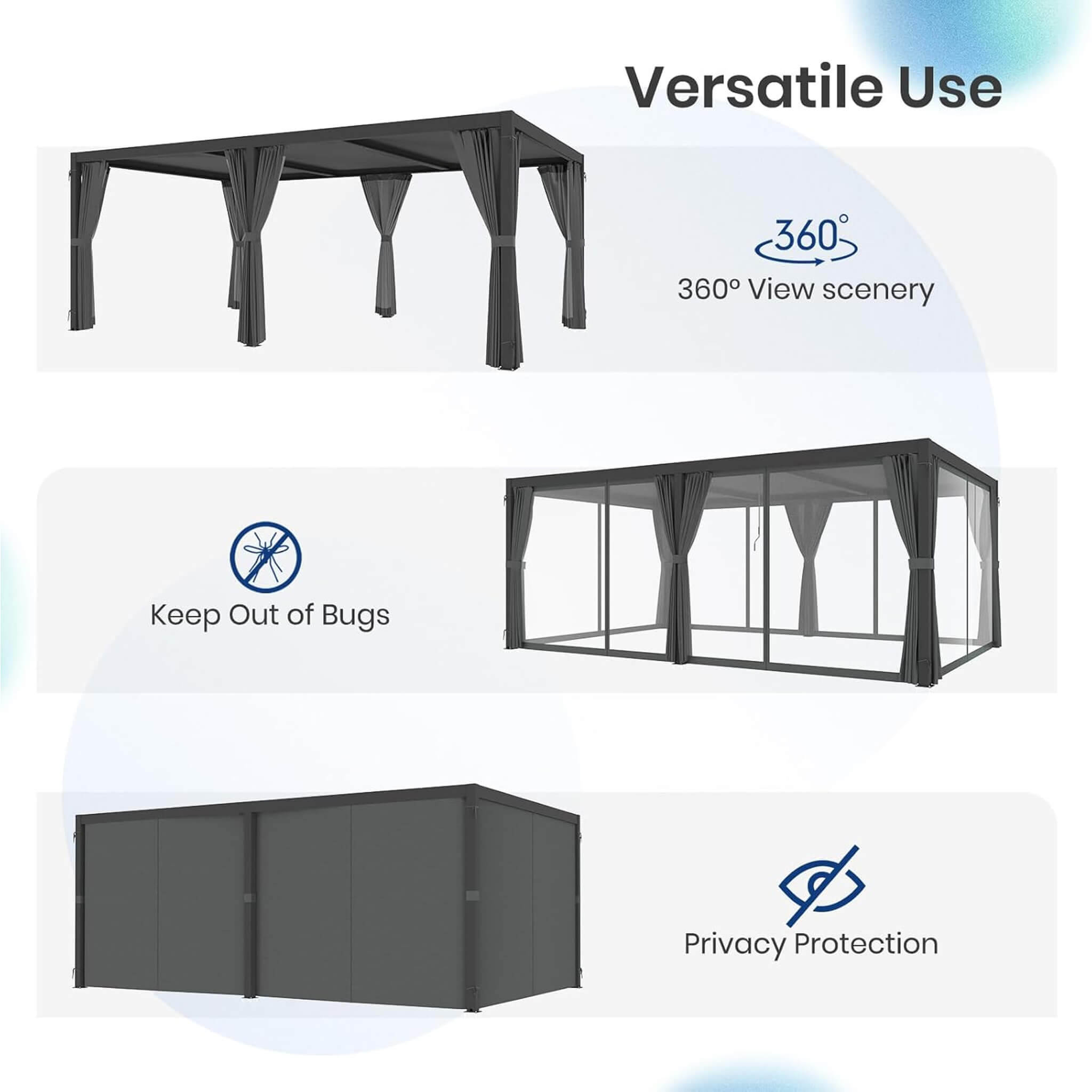 Alora Premium Louvered Pergola With Curtains And Netting 10'x20' (SAK67041)