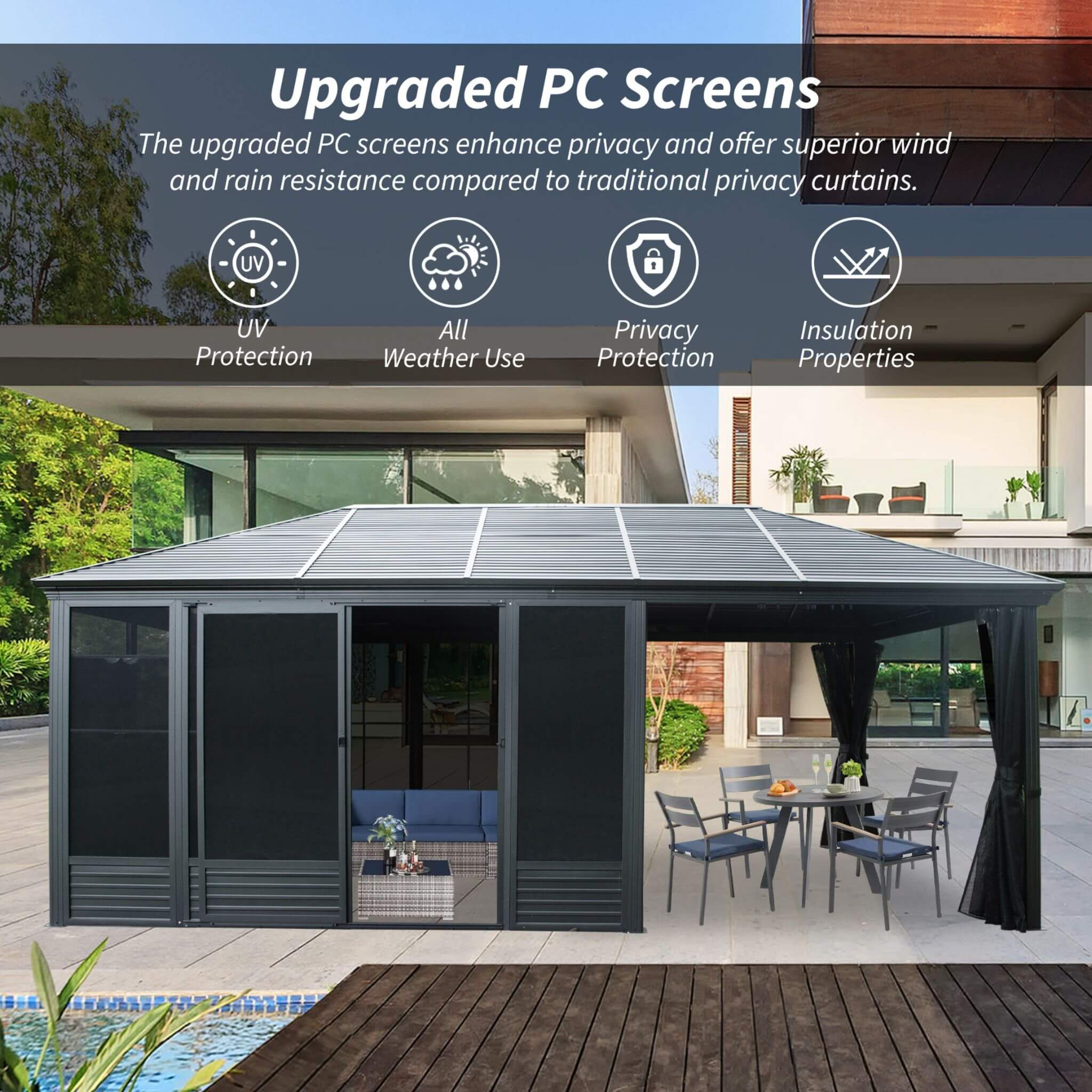 Alora Outdoor All-Season Solarium Sunroom Gazebo With Galvanized Steel Roof 11'x21' (SAK42018)