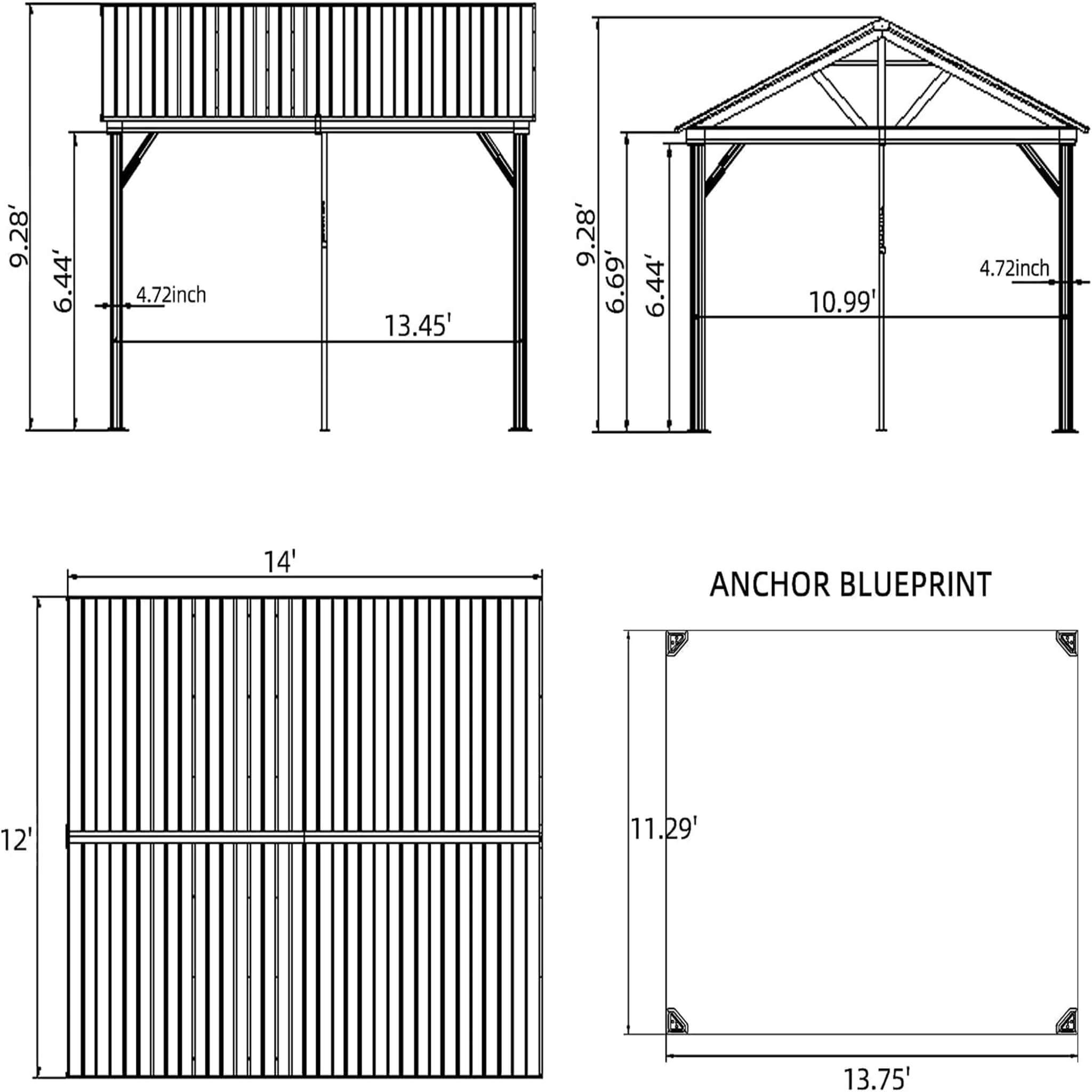 Alora Hardtop All-Weather Outdoor Gazebo With Galvanized Steel Roof 12'x14' (SAK83261)