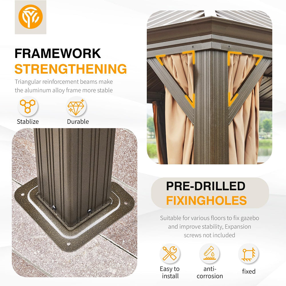 Alora Heavy-Duty Aluminum Galvanized Steel Double Roof Hardtop Gazebo With Netting And Curtains 14'x24' (SAK41853)