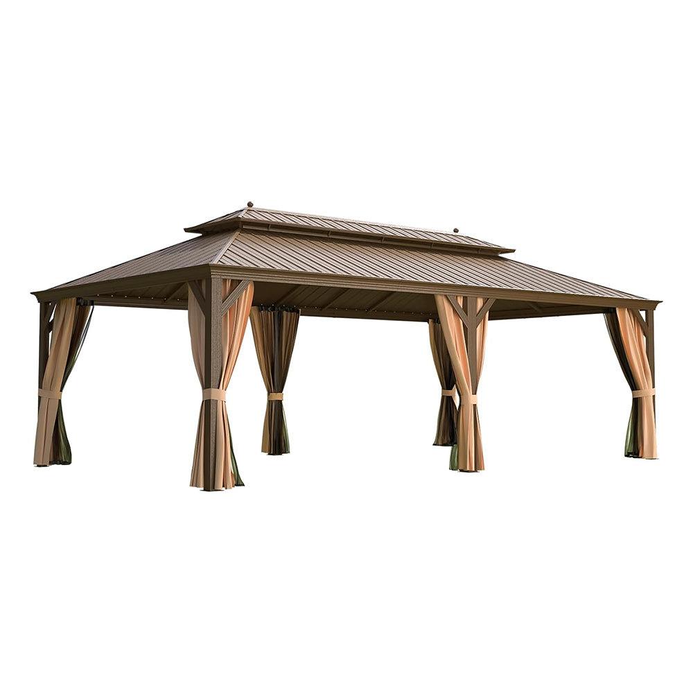 Alora Heavy-Duty Aluminum Galvanized Steel Double Roof Hardtop Gazebo With Netting And Curtains 14'x24' (SAK41853)