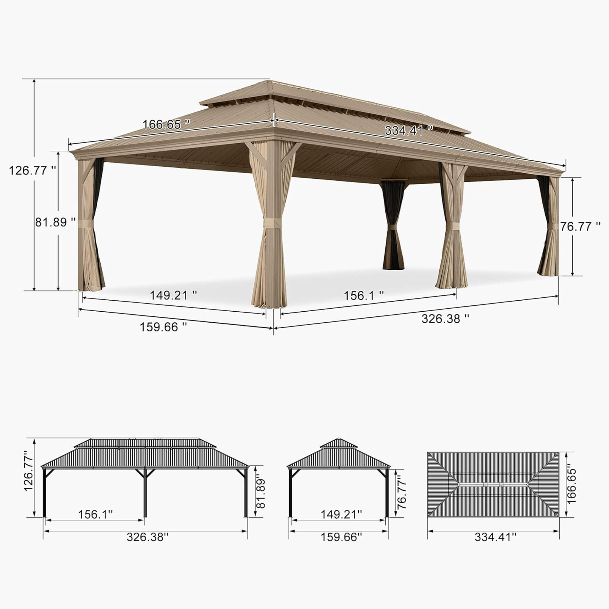 Alora Extra-Large Hardtop Gazebo With Galvanized Steel Double Roof, Curtains And Netting 14'x28' (SAK85731)