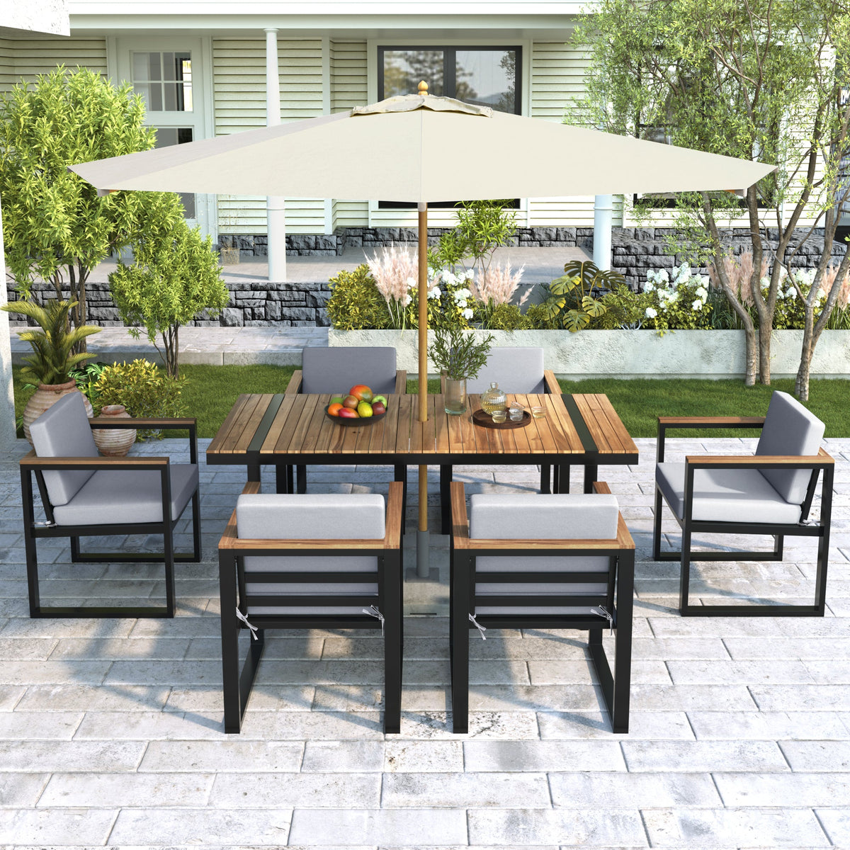 7 Pieces Outdoor Dining Set Patio Dining Table and Chair Set