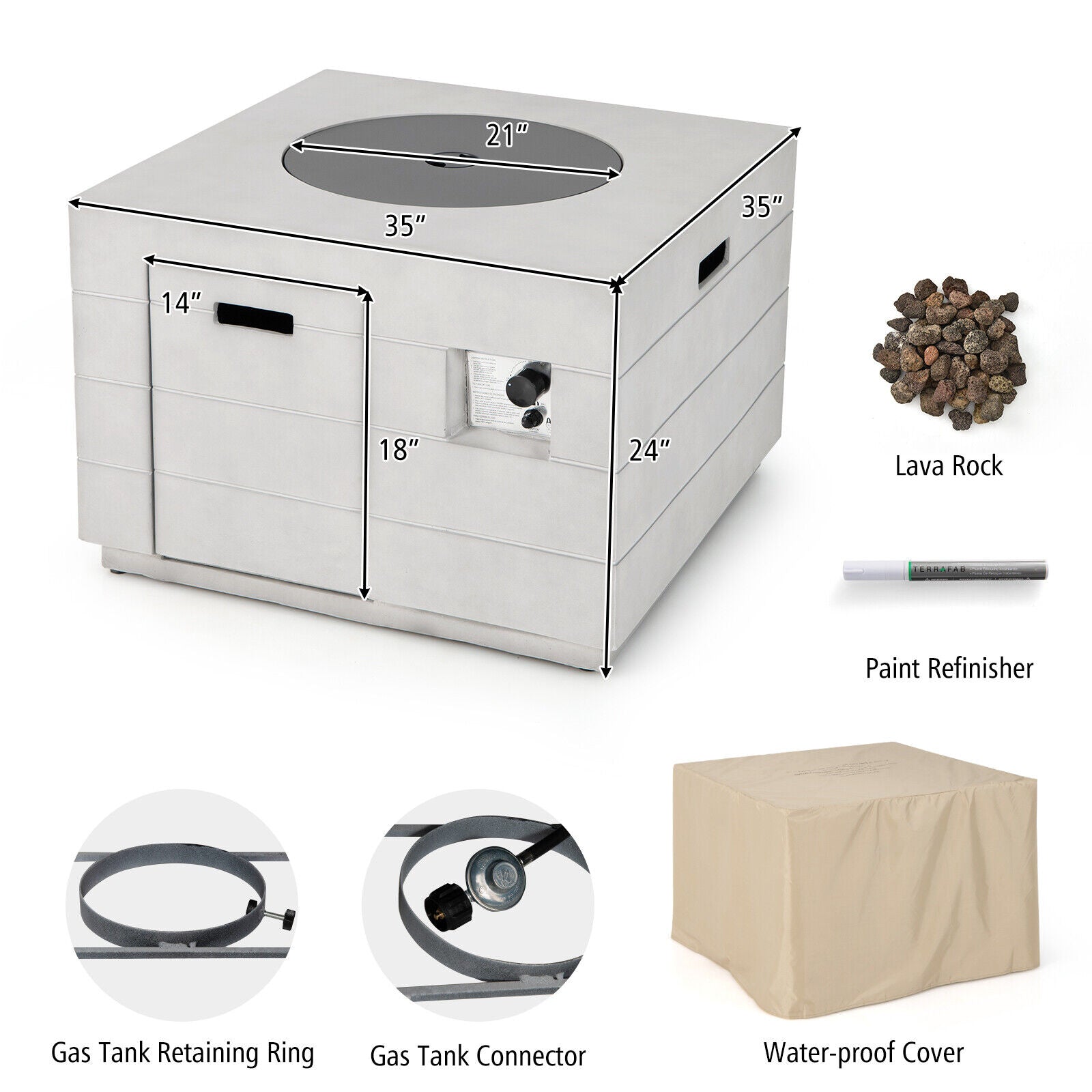 Square Concrete Propane Fire Pit Table