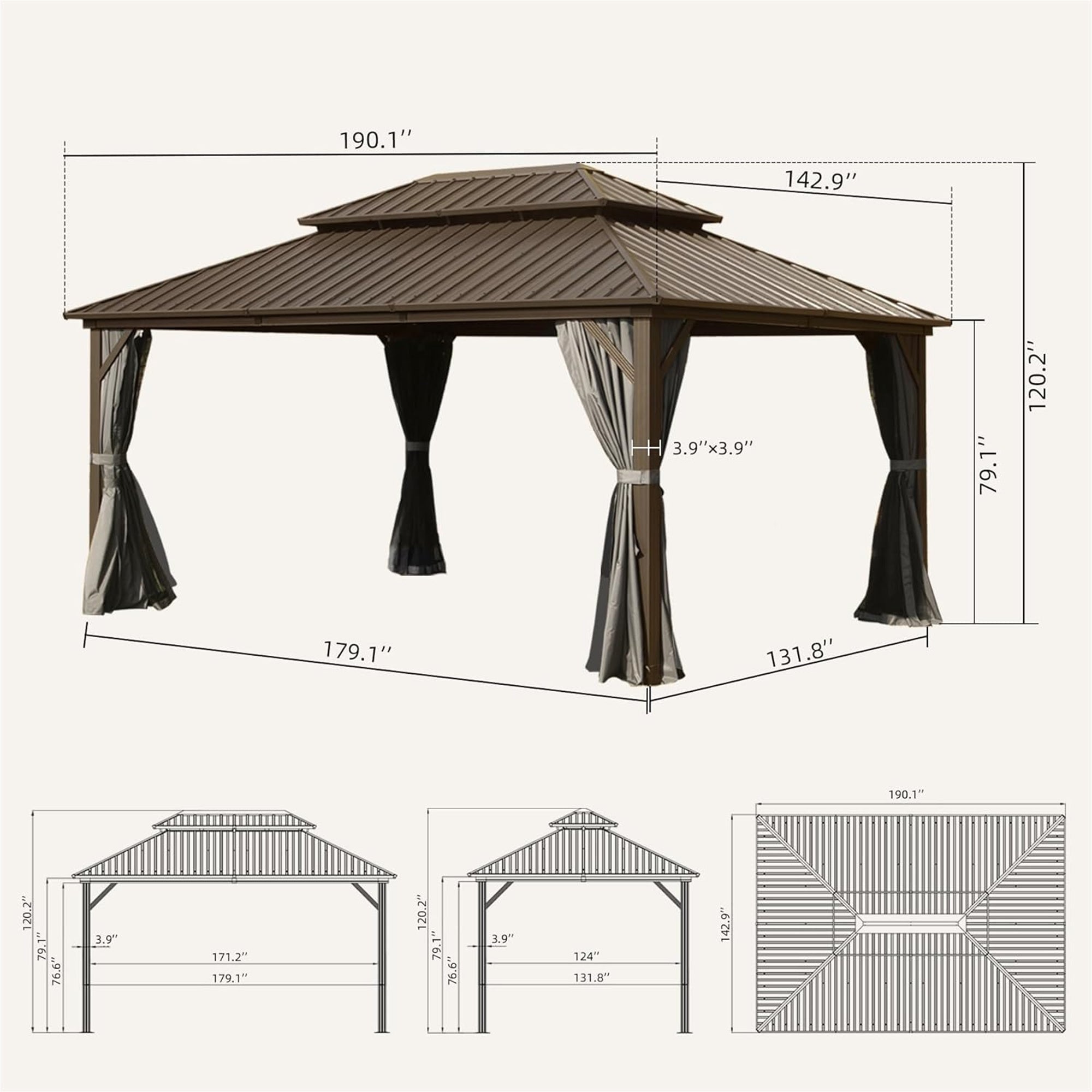 12' X 16' Hardtop Gazebo with Aluminum Metal Frame