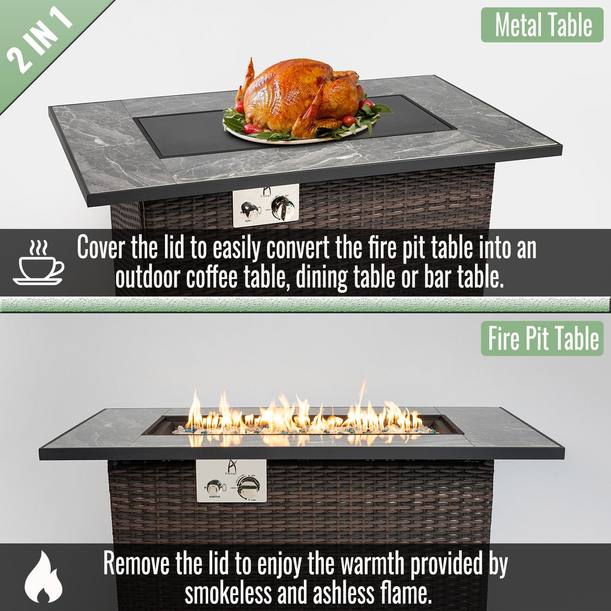 44" Propane Gas Fire Pit Table