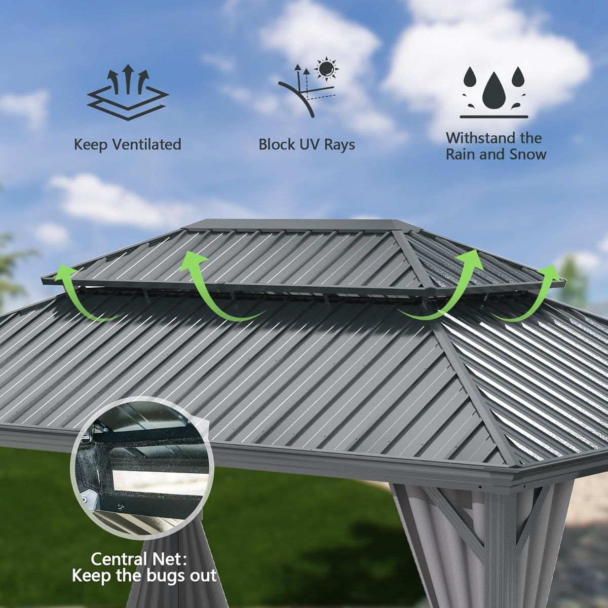 10x13FT Outdoor Gazebo with Galvanized Steel Double Roof