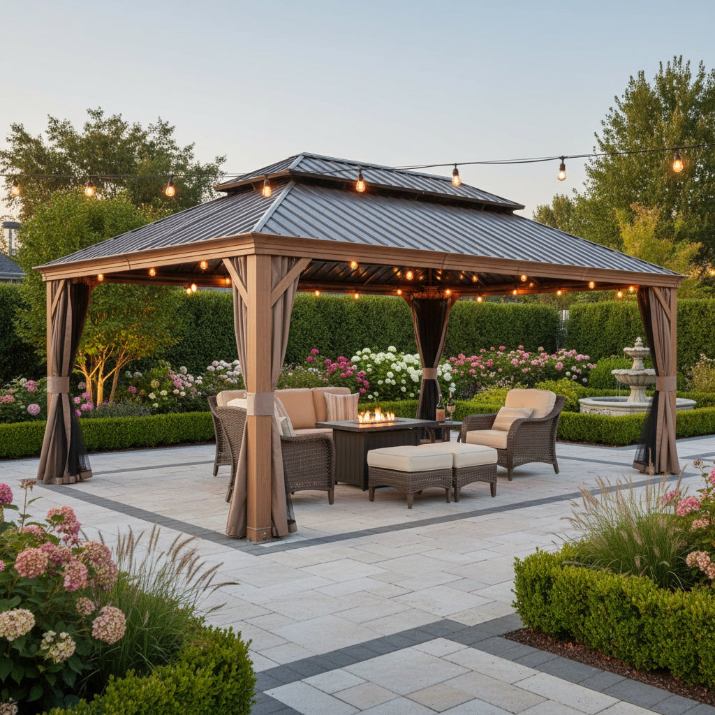 14x24FT Hardtop Gazebo with Galvanized Steel Double Roof