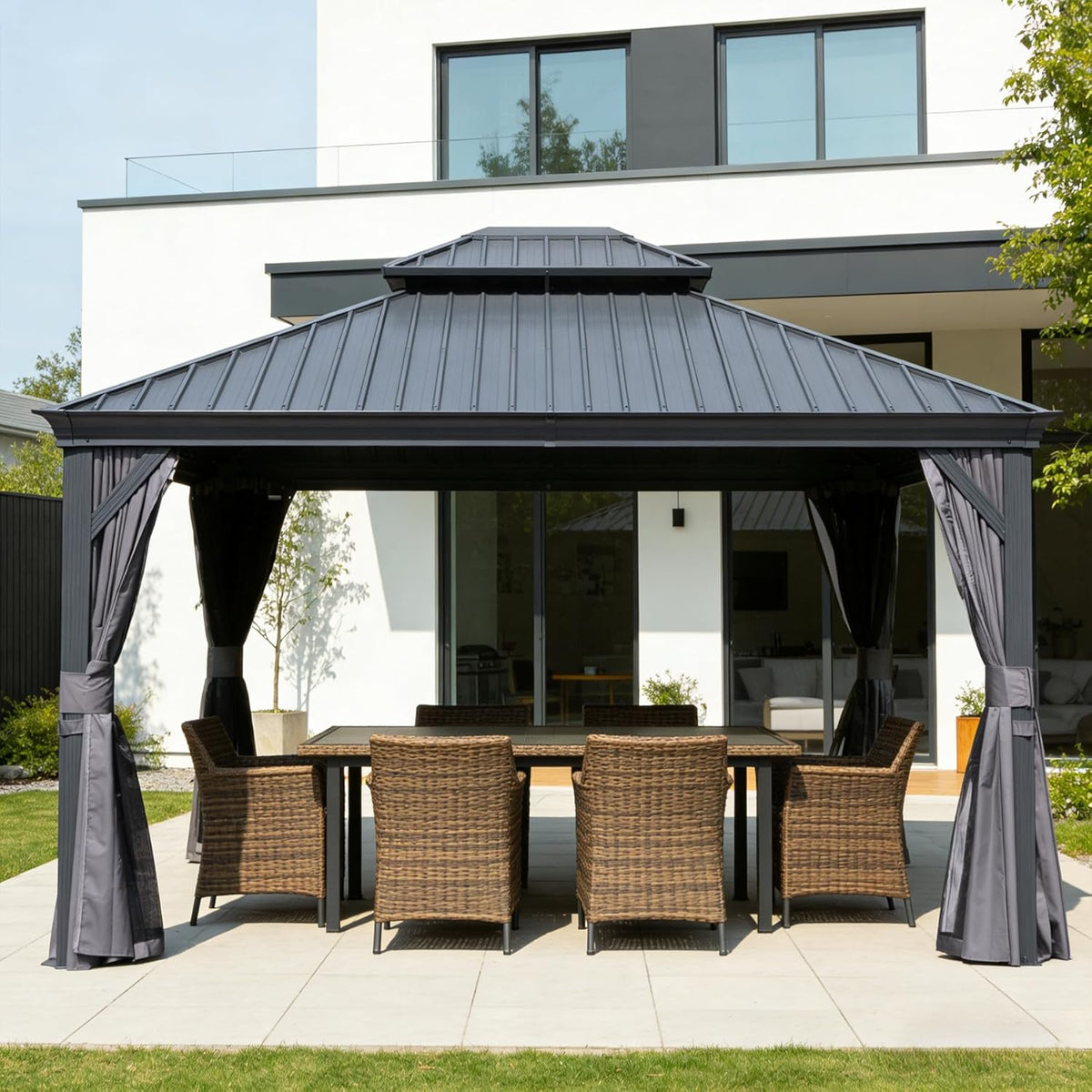 13x15FT Outdoor Gazebo with Galvanized Steel Double Roof