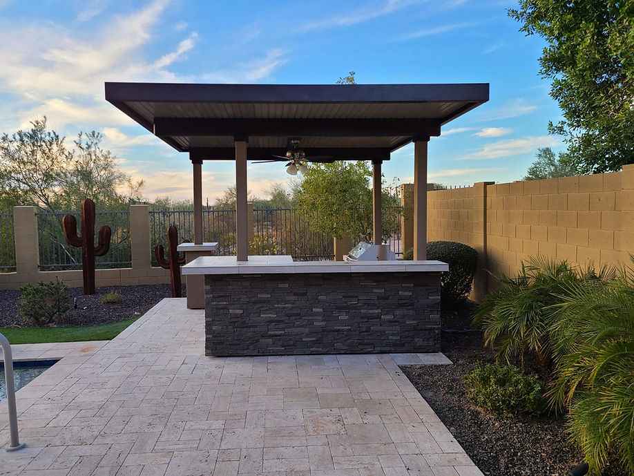 KoKoMo Outdoor Kitchen BBQ Island with 12'x12' Pergola – Built-In 4-Burner Grill, Refrigerator, and Lighting