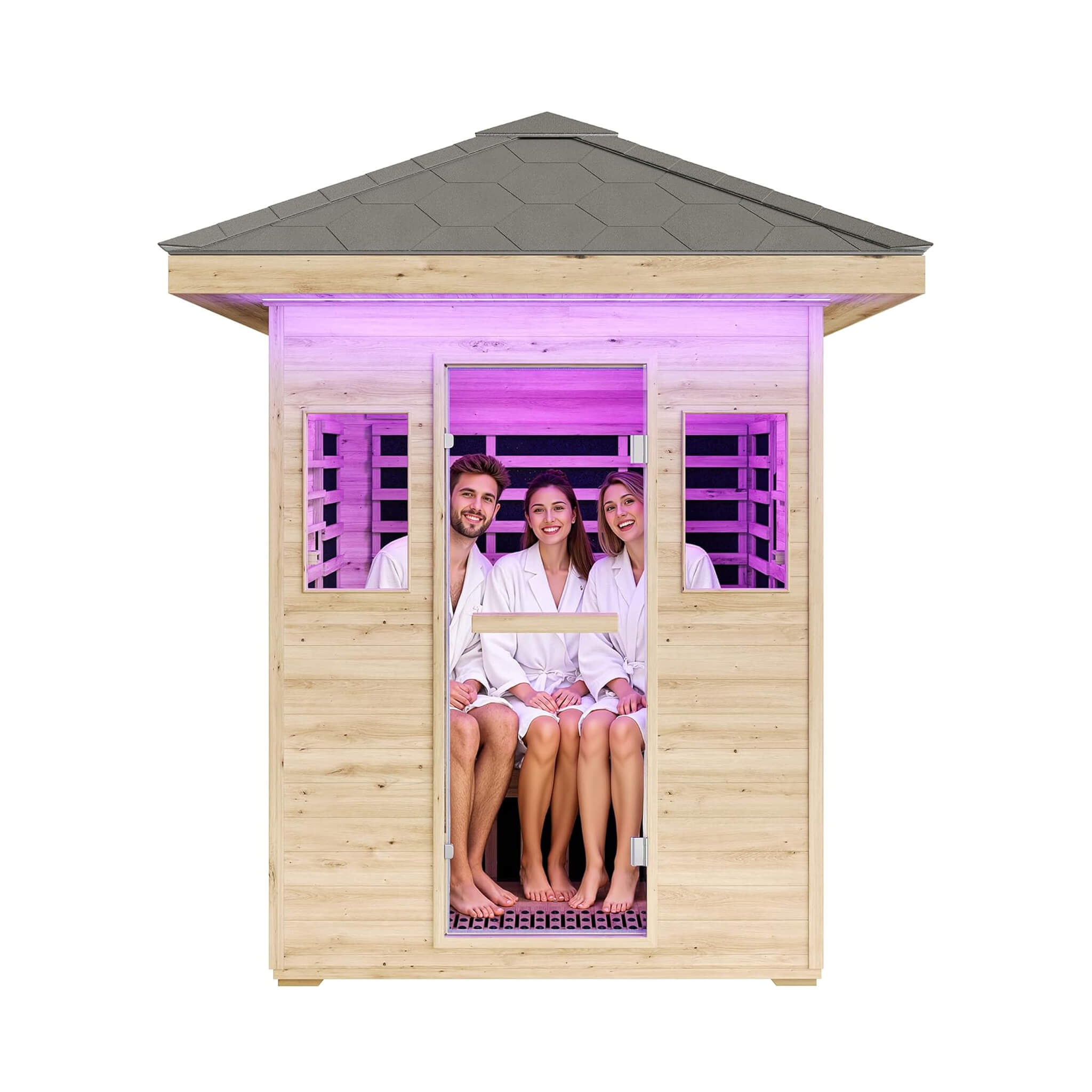Thermora Zurich 3-Person Low EMF Spruce Wood Outdoor Infrared Sauna With Bluetooth Speakers And LED Lights (SAK59047)