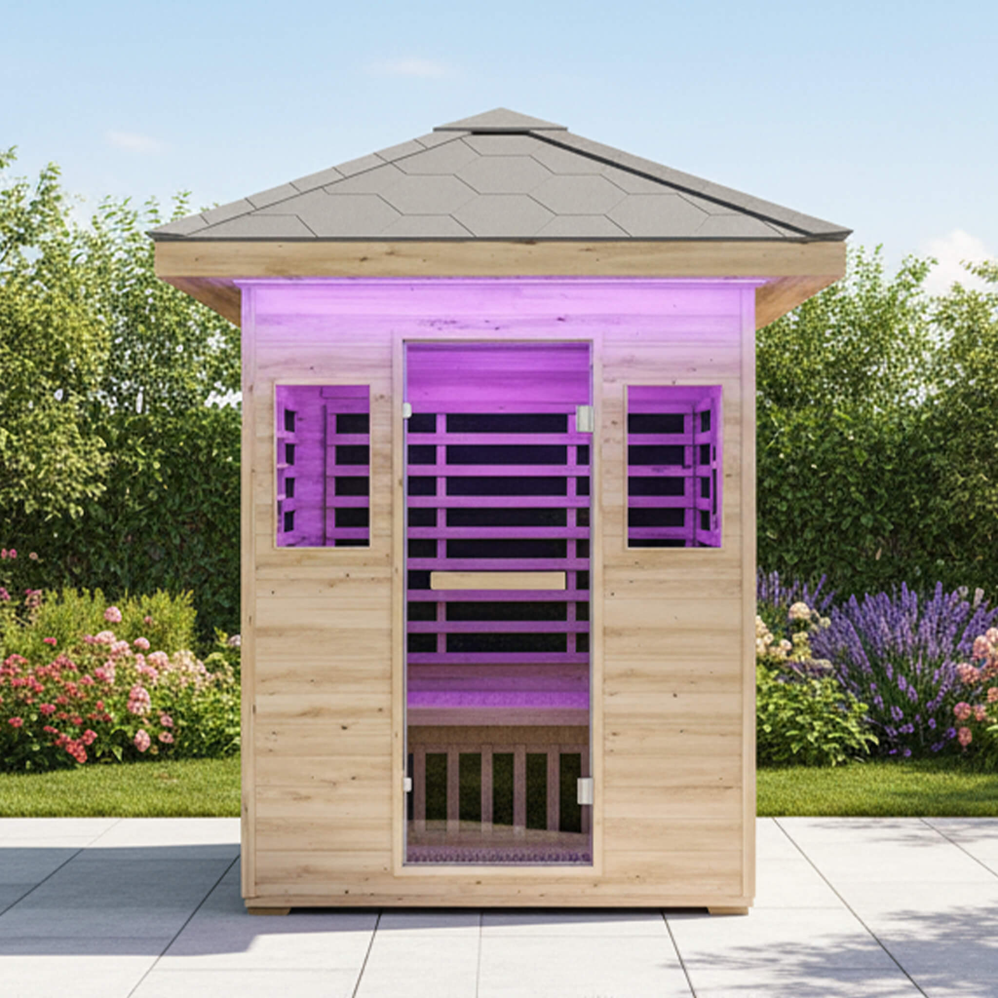 Thermora Zurich 3-Person Low EMF Spruce Wood Outdoor Infrared Sauna With Bluetooth Speakers And LED Lights (SAK59047)