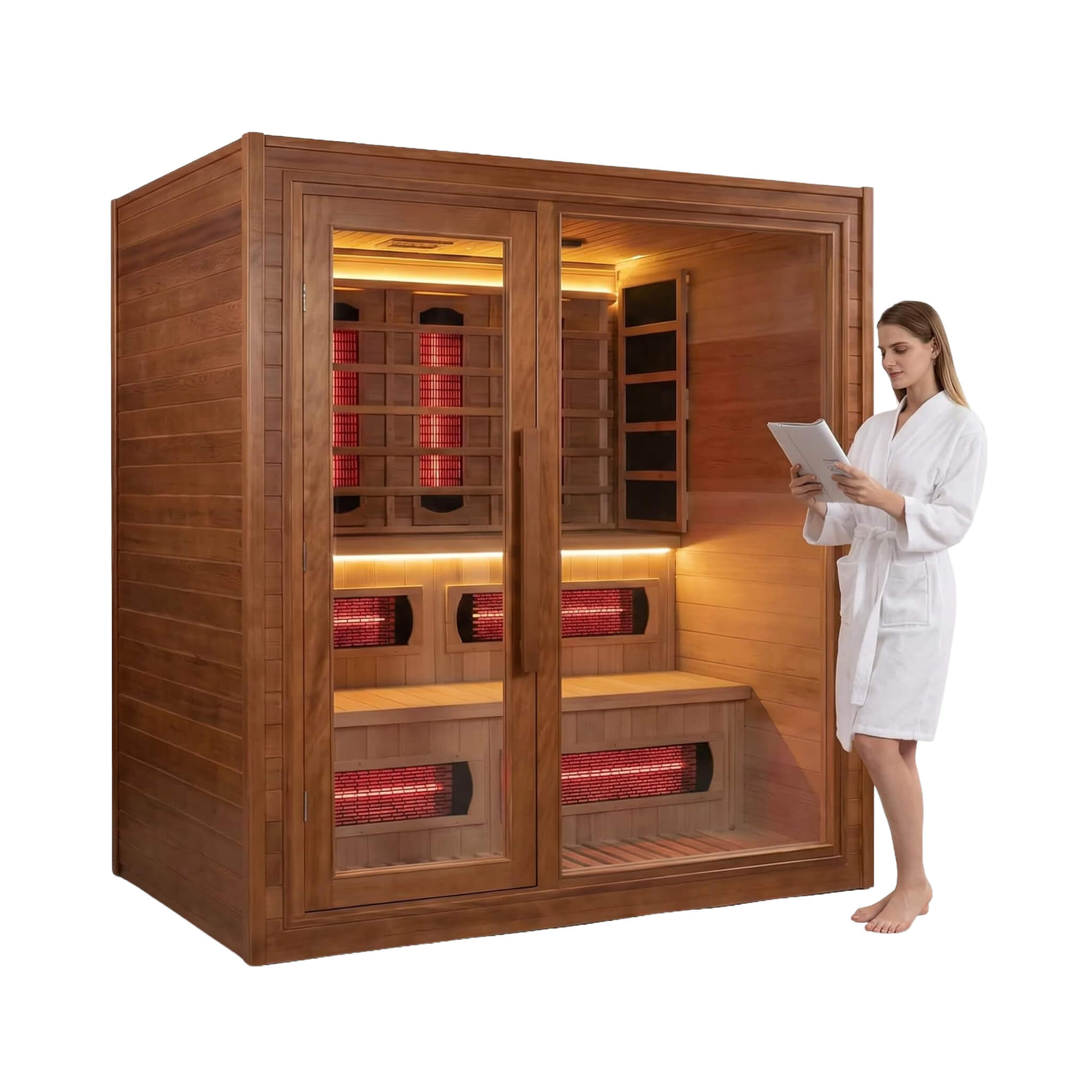 Rövia Elvaria 4-Person Indoor Canadian Red Cedar Infrared And Wet/Dry Sauna With 6KW Harvia Heater [Made-To-Order] (SAK93528)