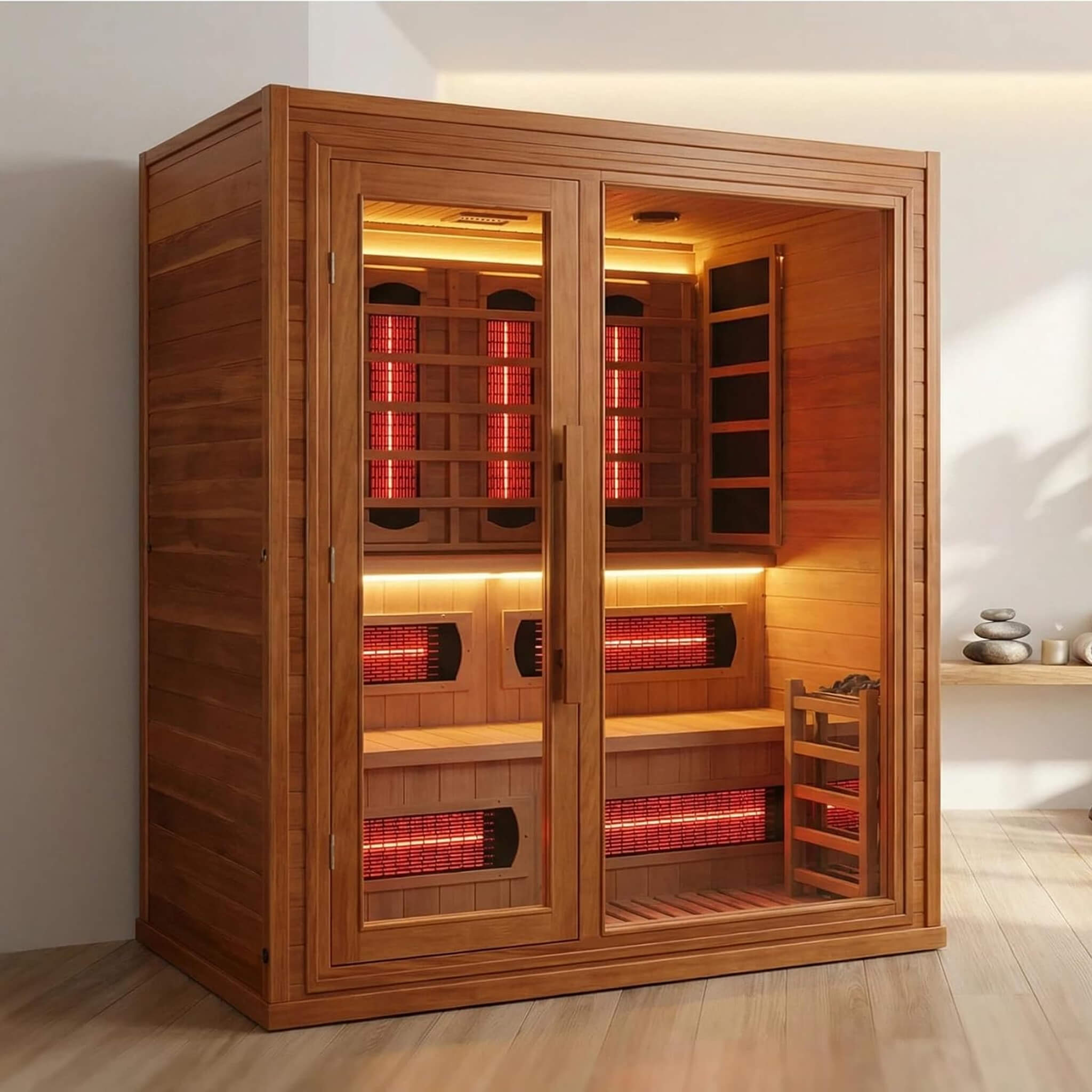 Rövia Elvaria 4-Person Indoor Canadian Red Cedar Infrared And Wet/Dry Sauna With 6KW Harvia Heater [Made-To-Order] (SAK93528)