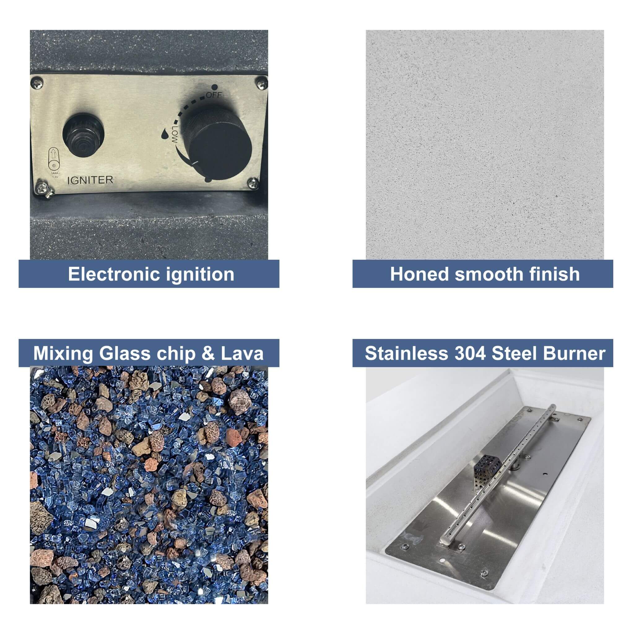 Alora 52-Inch Portable Concrete Rectangular Propane Fire Pit Table With Repair Kit (SAK52304)