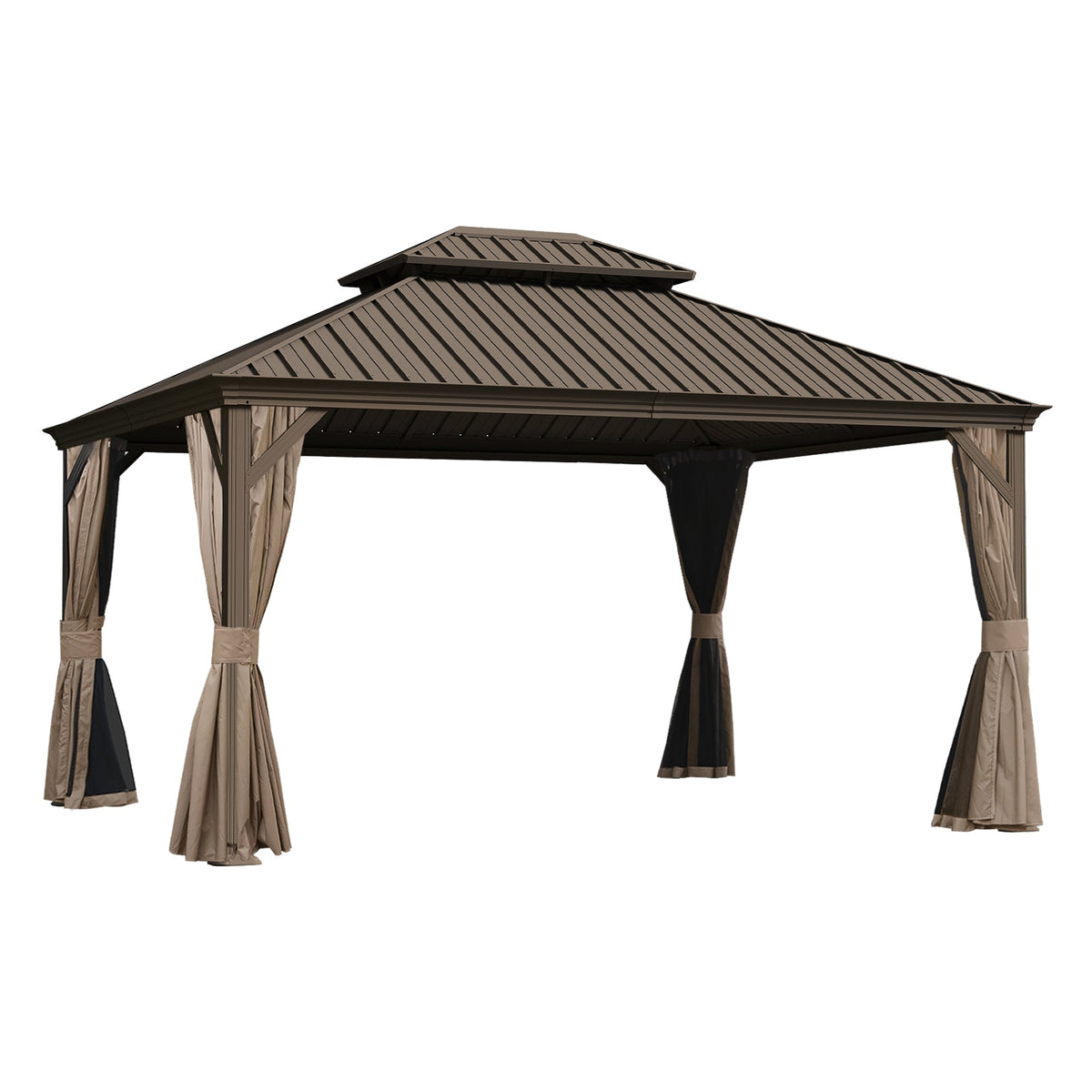 10x13FT Outdoor Gazebo with Galvanized Steel Double Roof