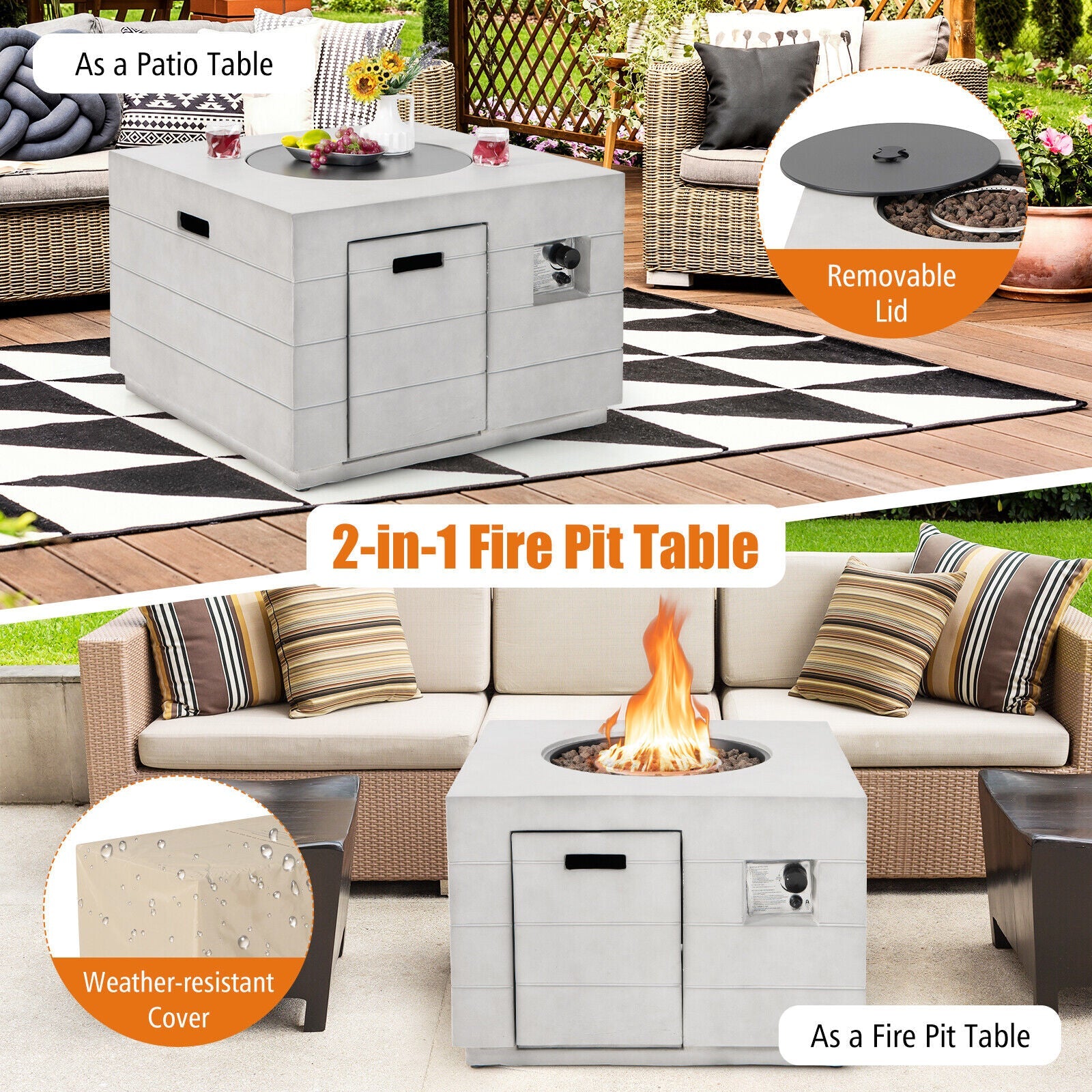Square Concrete Propane Fire Pit Table